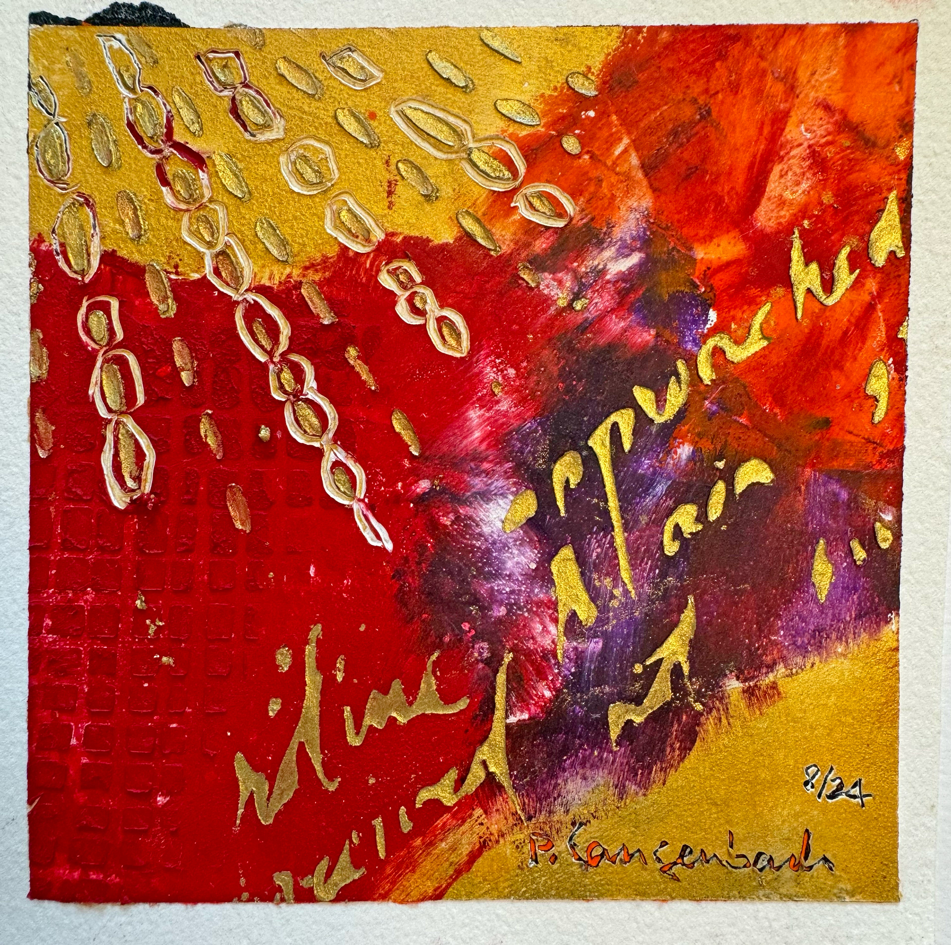Holla – Segen fliesst ins Leben und durchwebt alles. Ölfarbe mit Coldwax Mixed Media, 12 x 12 cm auf säurefreiem Papier 300 g/qm; 89,- Euro inkl. Passepartout