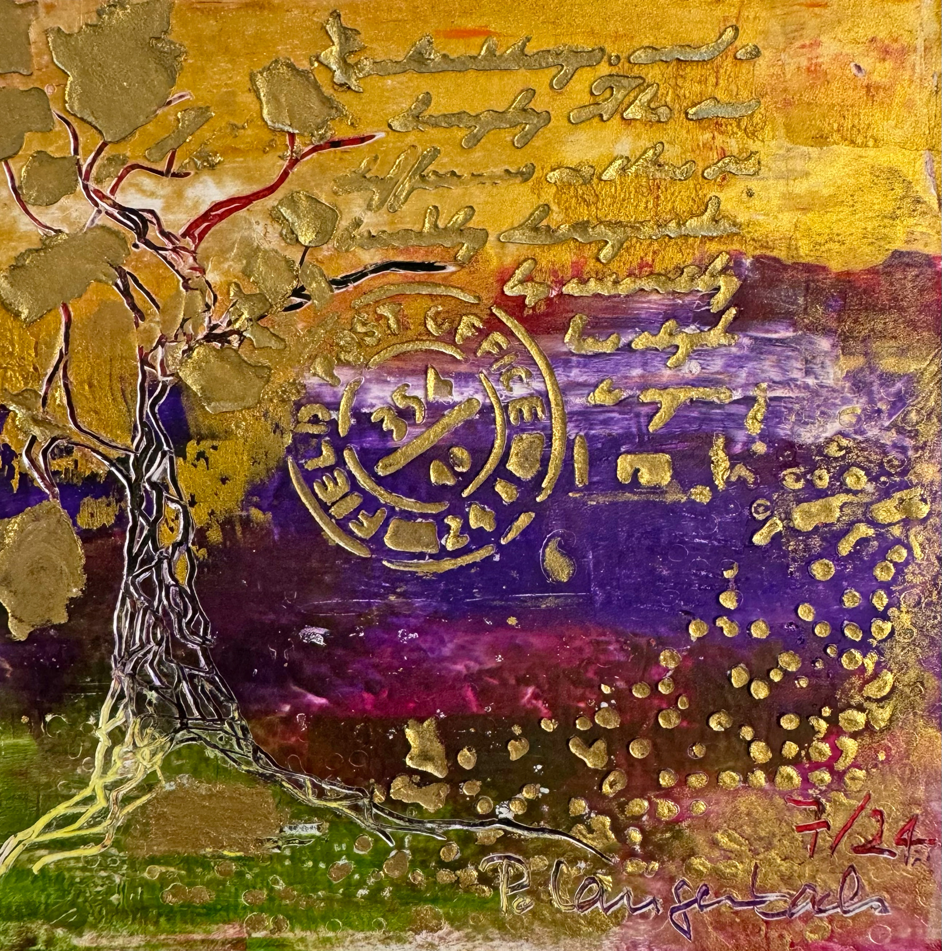Auf der Lebensreise – natuerlich is da ueberall Gold zu finden; Ölfarbe mit Coldwax Mixed Media, 12 x 12 cm auf säurefreiem Papier 300 g/qm; 89,- Euro inkl. Passepartout und Bilderrahmen