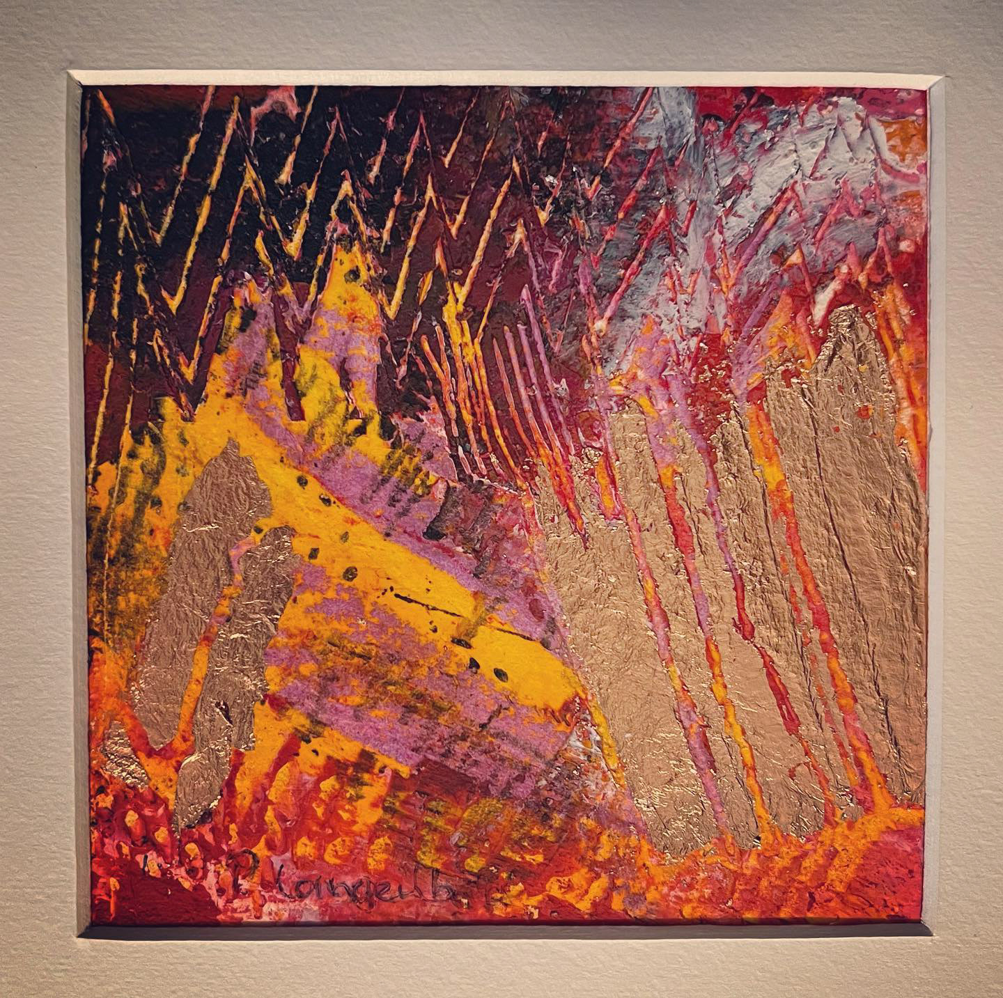 Wenn der Bauzaun weg ist, öffnet es den Blick - selbst wenn er aus purem Gold wäre ist es den Preis wert. Öl auf Papier 12,5 x 12 cm 350g/qm Arches; Technik: Coldwax • Euro 106,- inkl. MwSt. MIT Bilderrahmen • Bestellung an info@grafik-agentur-L.de