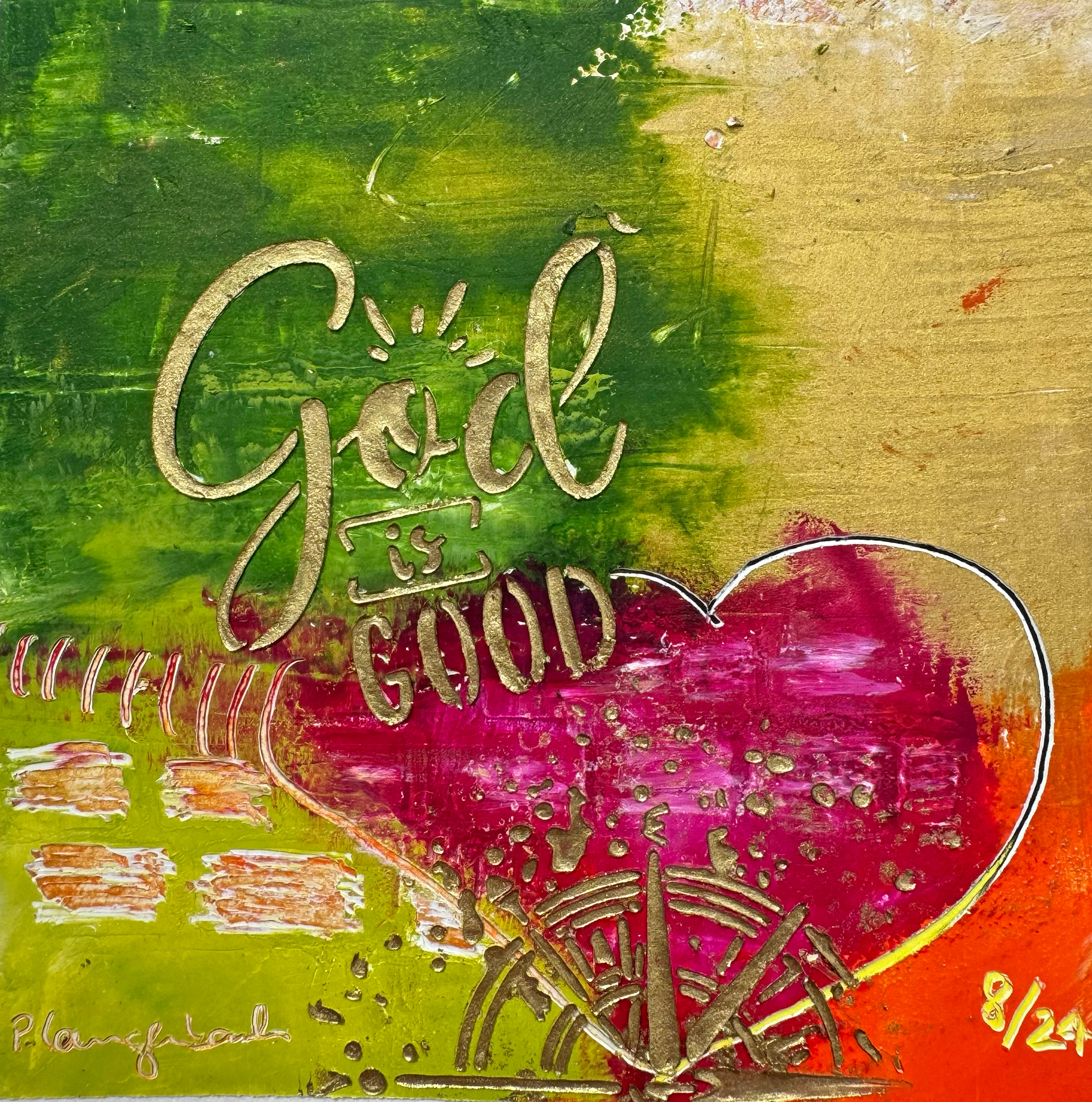 God is good. Ölfarbe mit Coldwax Mixed Media, 14 x 14 cm auf säurefreiem Papier 250 g/qm; 99,- Euro mit Passepartout
