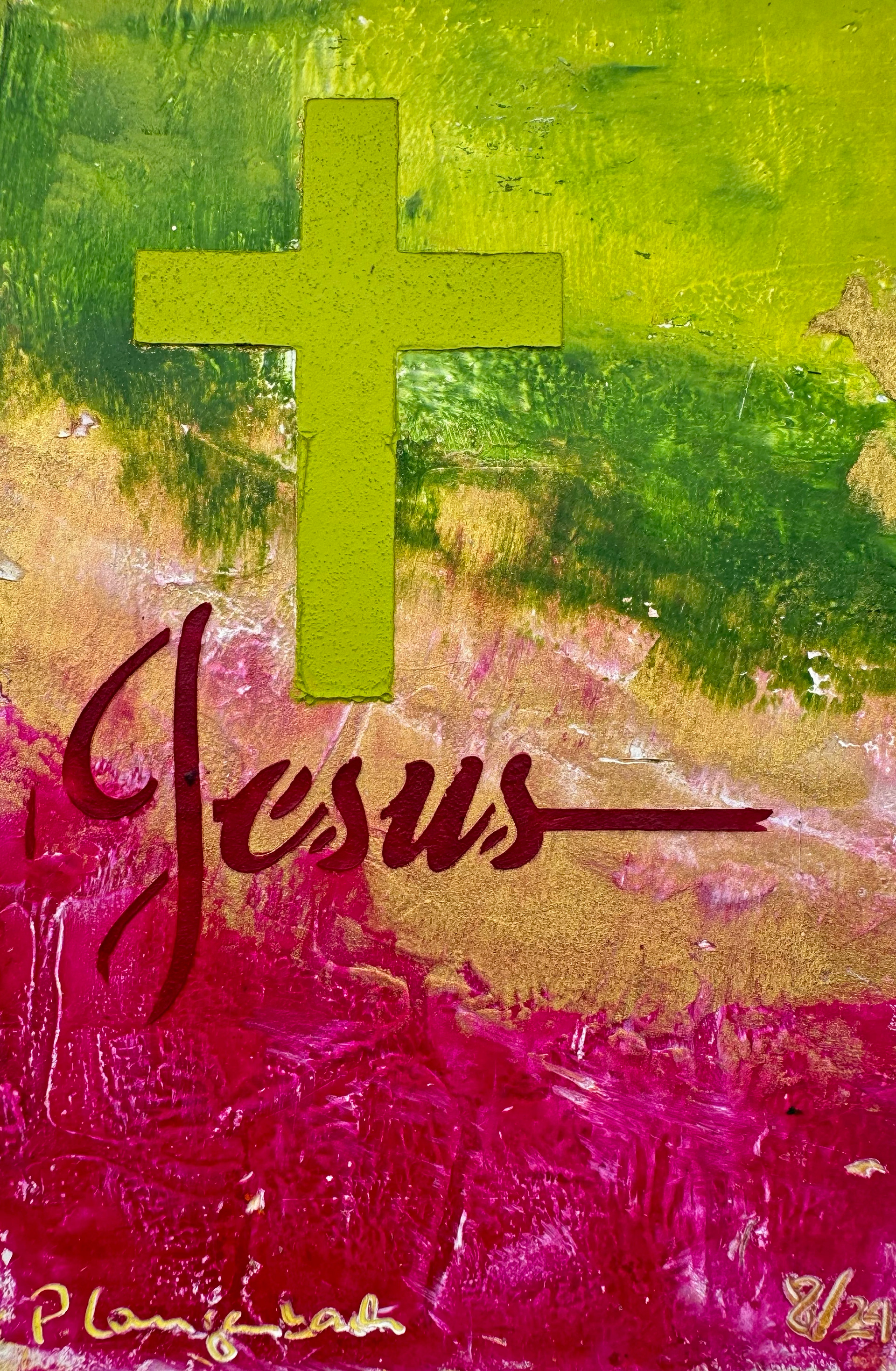 • VERKAUFT • Jesus – Grace!. Ölfarbe mit Coldwax Mixed Media, 14 x 14 cm auf säurefreiem Papier 250 g/qm;