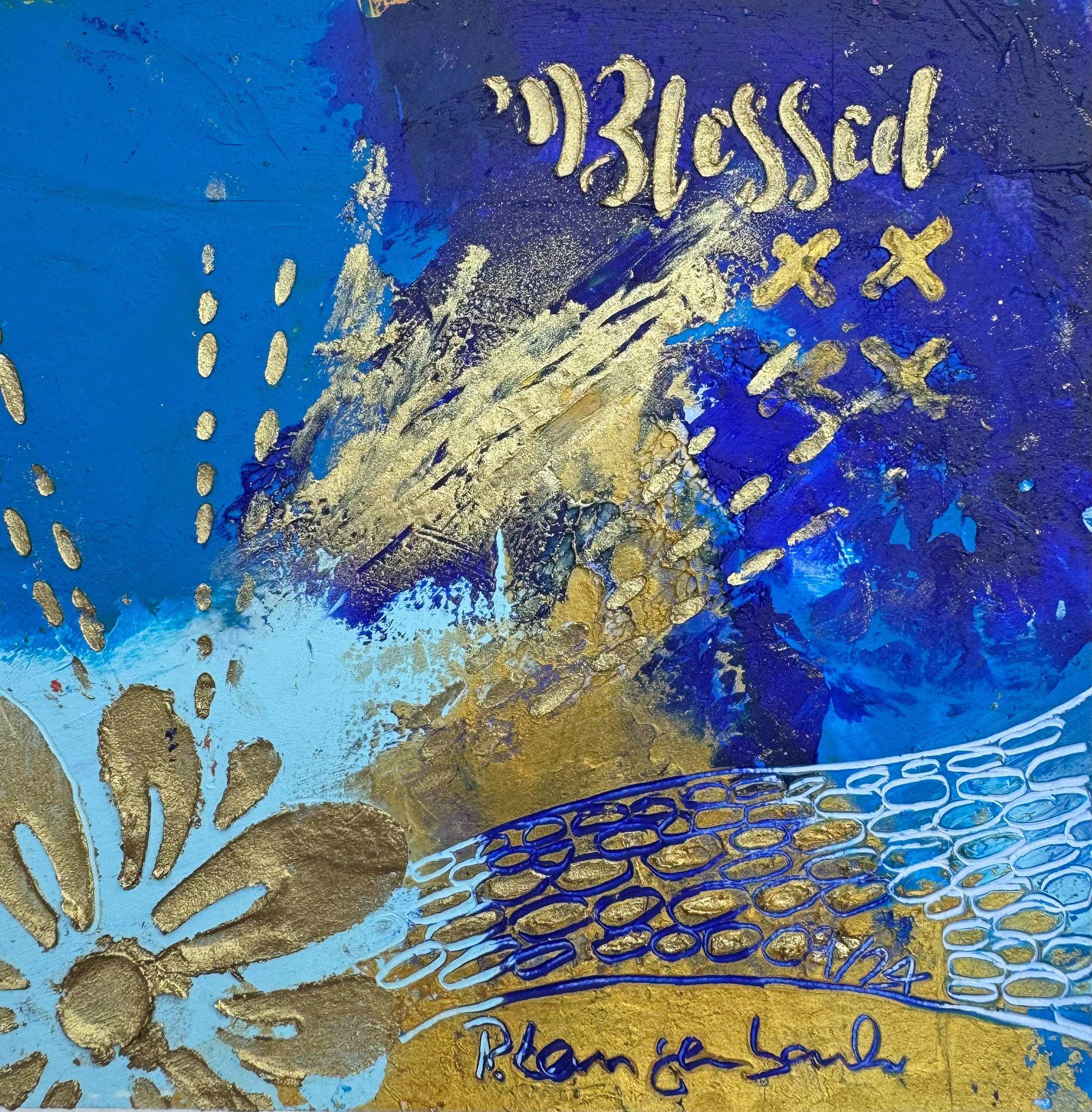 Blessed - on your way. Ölfarbe mit Coldwax Mixed Media, 14 x 14 cm auf säurefreiem Papier 250 g/qm; mit 99,- Passepartout
