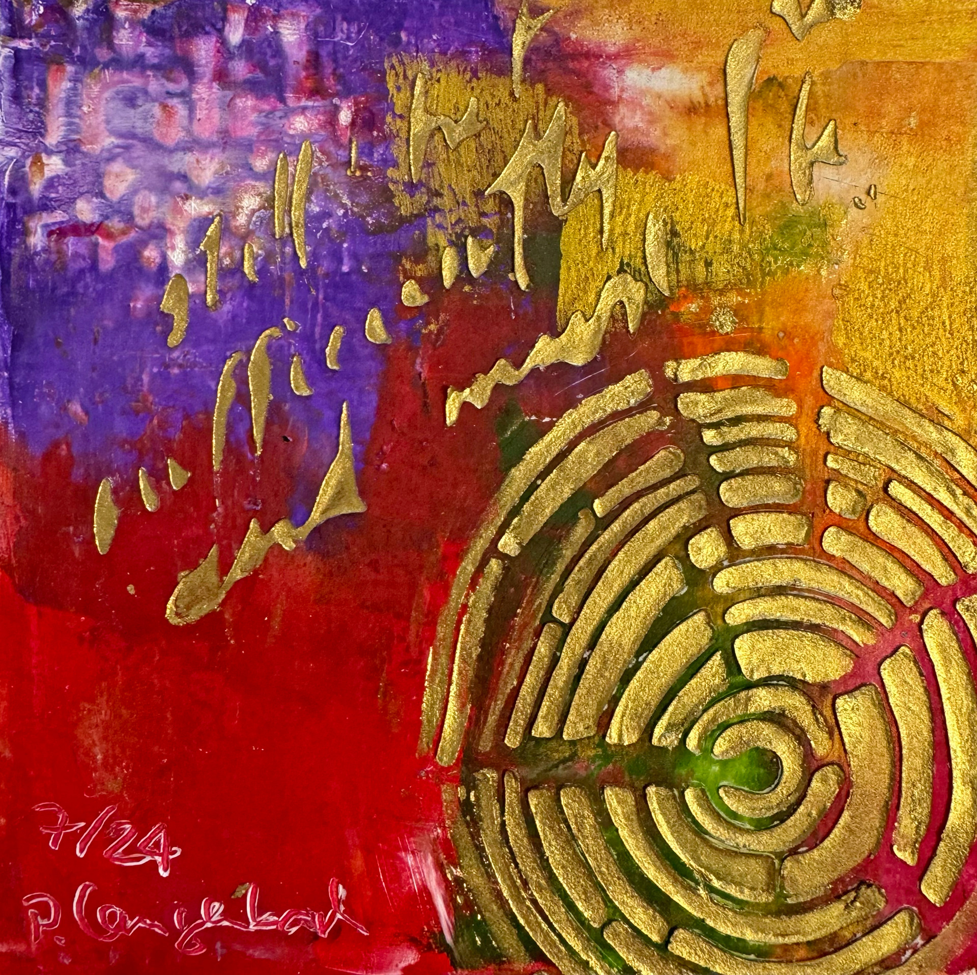 Es gibt den einfachen Weg in die Mitte – aber man findet sie auch mit Umwegen; Ölfarbe mit Coldwax Mixed Media, 12 x 12 cm auf säurefreiem Papier 300 g/qm; 89,- Euro inkl. Passepartout und Bilderrahmen