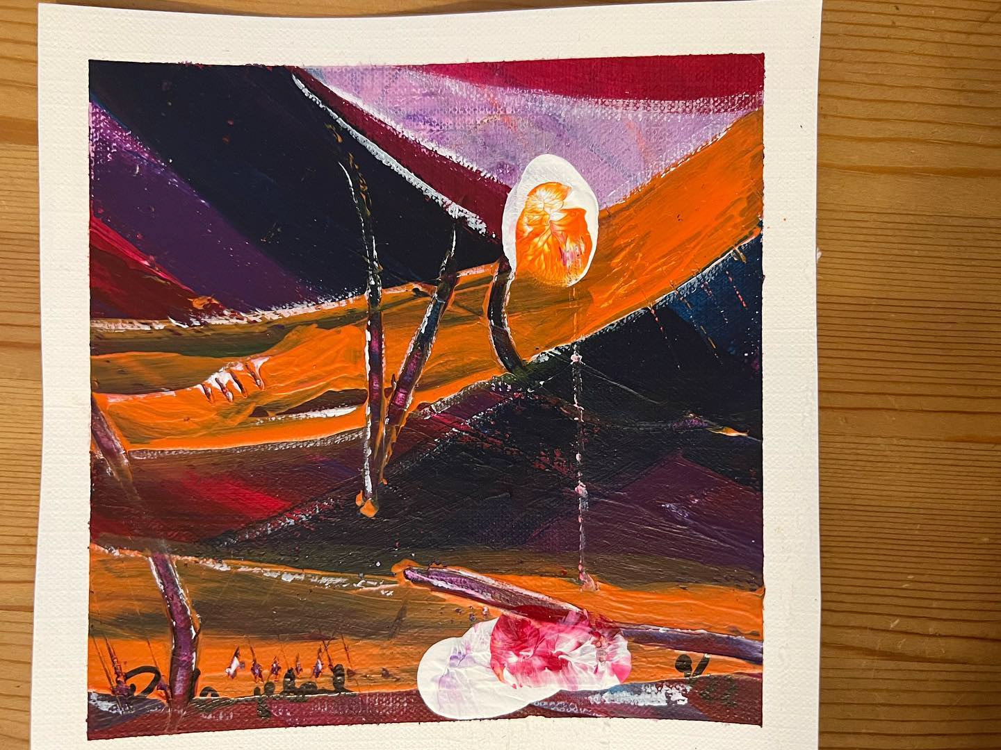 Aus der Hängematte klettern und dem Freund am Boden aufhelfen. 15 x 15 cm Acryl auf säurefreiem Papier Arches • Euro 53,- inkl. MwSt. ohne Bilderrahmen • Bestellung an info@grafik-agentur-L.de