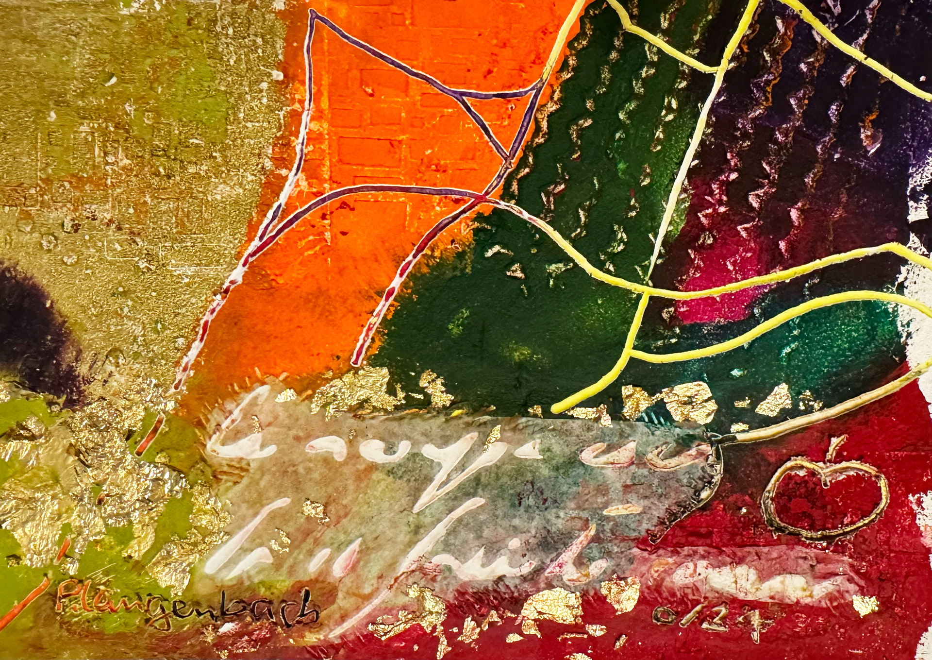 Berge und Täler sind im Aufruhr. Ölfarbe mit Coldwax Mixed Media, 12 x 12 cm auf säurefreiem Papier 250 g/qm; 99,- Euro mit Passepartout und Bilderrahmen