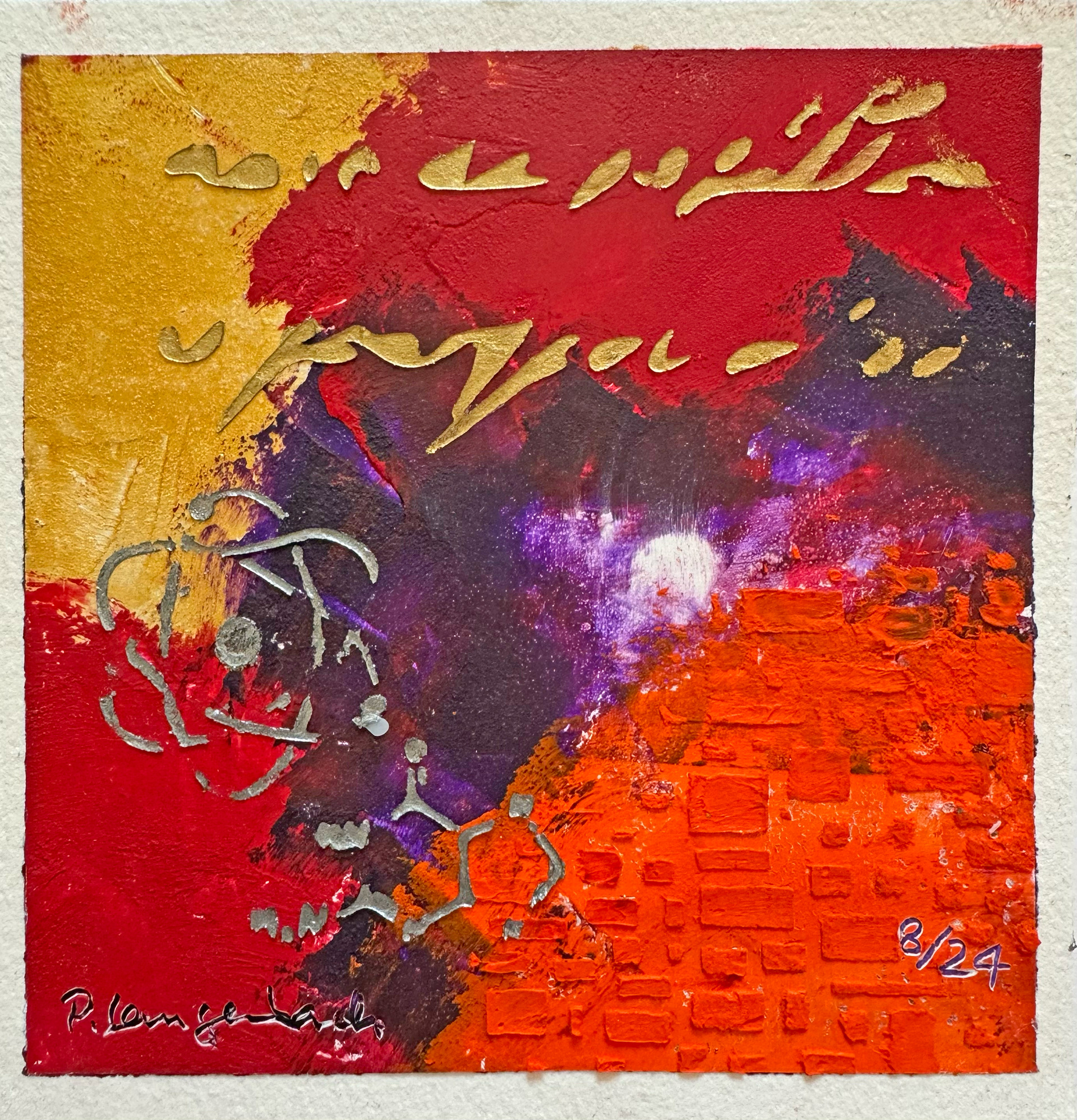 Ein bisschen Wissenschaft im Lebensraetsel tut manchmal gut manchmal schadet es. Ölfarbe mit Coldwax Mixed Media, 12 x 12 cm auf säurefreiem Papier 300 g/qm; 89,- Euro inkl. Passepartout