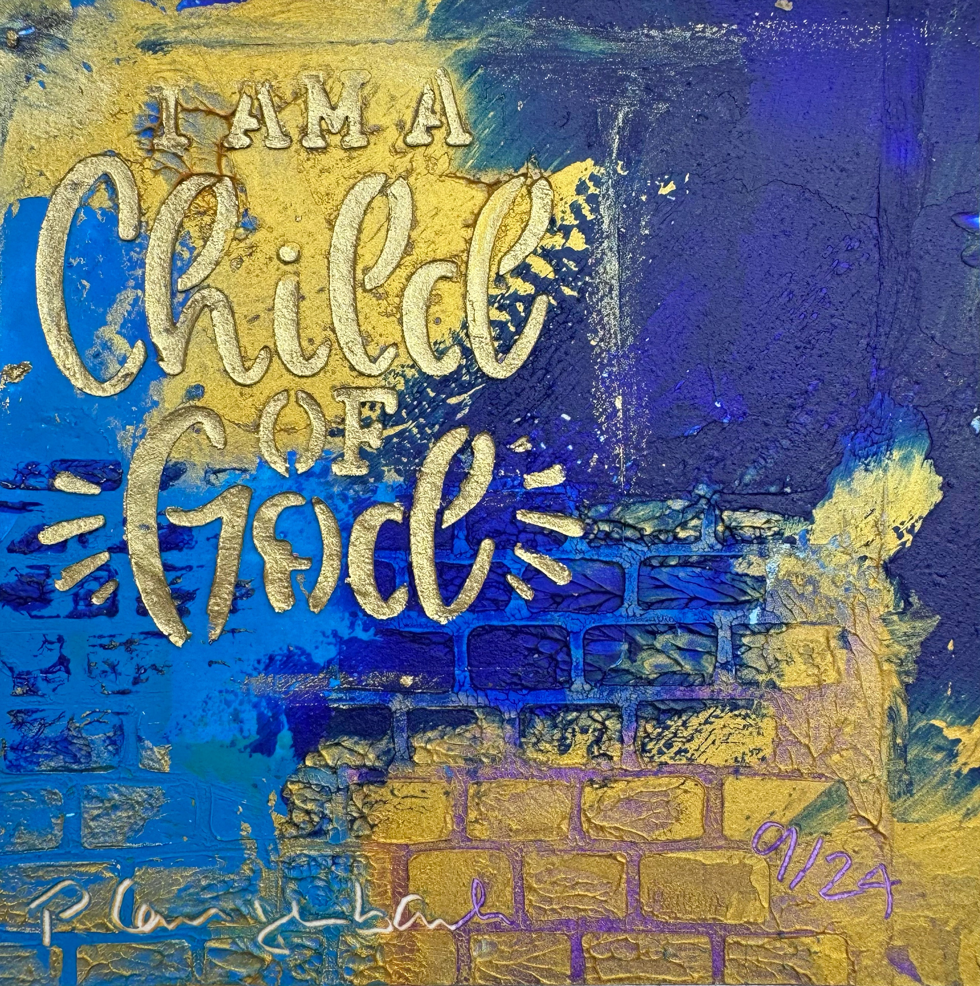 I am a Child of God. Ölfarbe mit Coldwax Mixed Media, 15 x 15 cm auf säurefreiem Papier 250 g/qm; 99,- Euro mit Passepartout