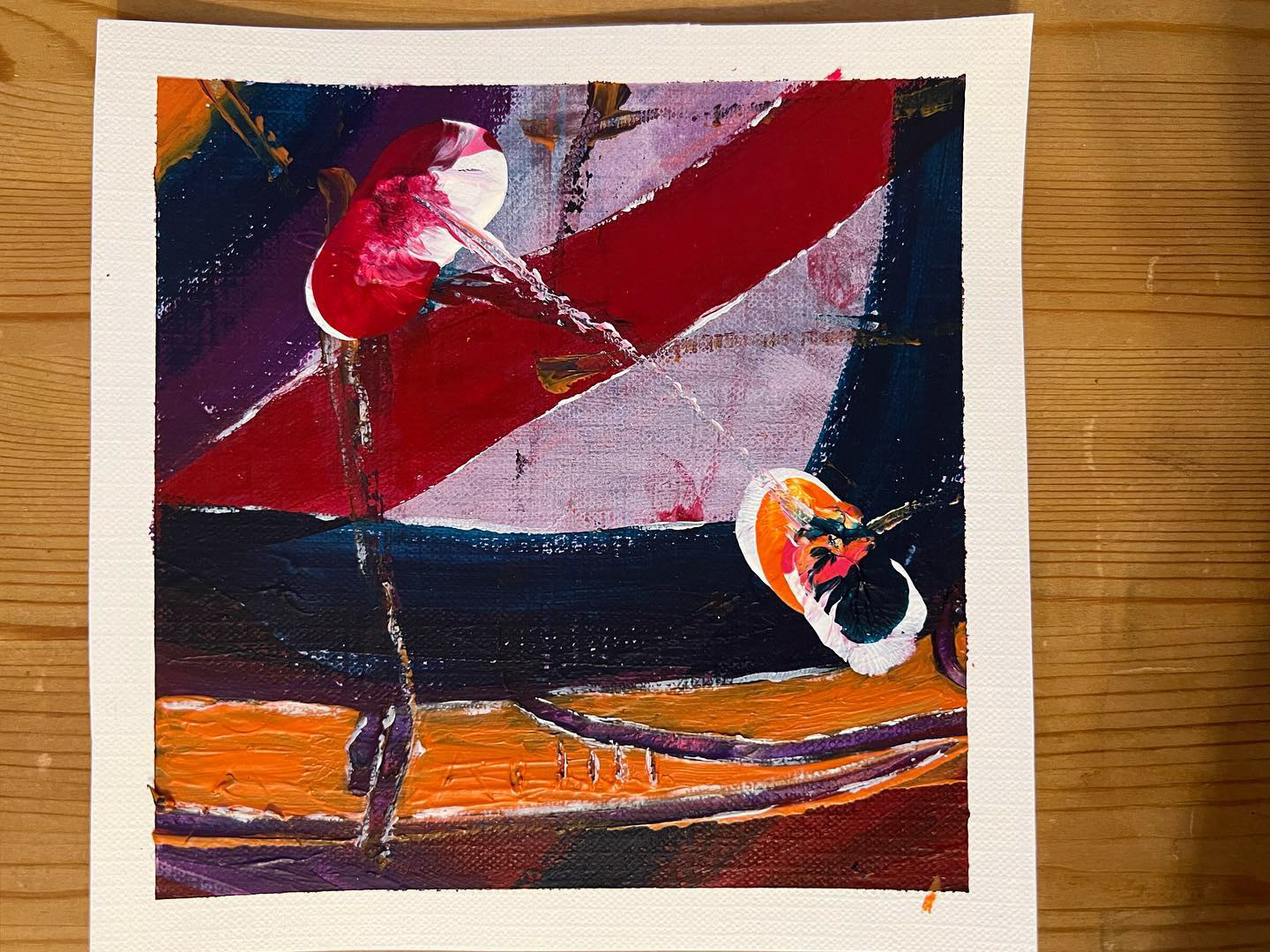 Tauziehen. Reichen die Kräfte!? Wen zieht es zu wem und wer schafft die berühmte Winwinsituation!? 15 x 15 cm Acryl auf säurefreiem Papier Arches • Euro 53,- inkl. MwSt. ohne Bilderrahmen • Bestellung an info@grafik-agentur-L.de