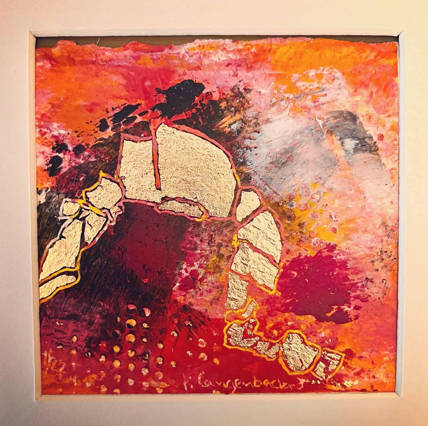 Anbetung in Zerbruch und Erneuerung. Leben in Tiefen und Höhen - GottVertrauen. Öl auf Papier 12,5 x 12 cm 350g/qm Arches; Technik: Coldwax • Euro 106,- inkl. MwSt. MIT Bilderrahmen • Bestellung an info@grafik-agentur-L.de