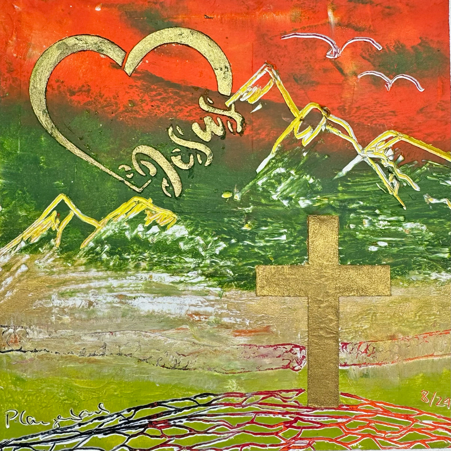 Jesus II. Ölfarbe mit Coldwax Mixed Media, 15 x 15 cm auf säurefreiem Papier 250 g/qm; 99,- Euro mit Passepartout