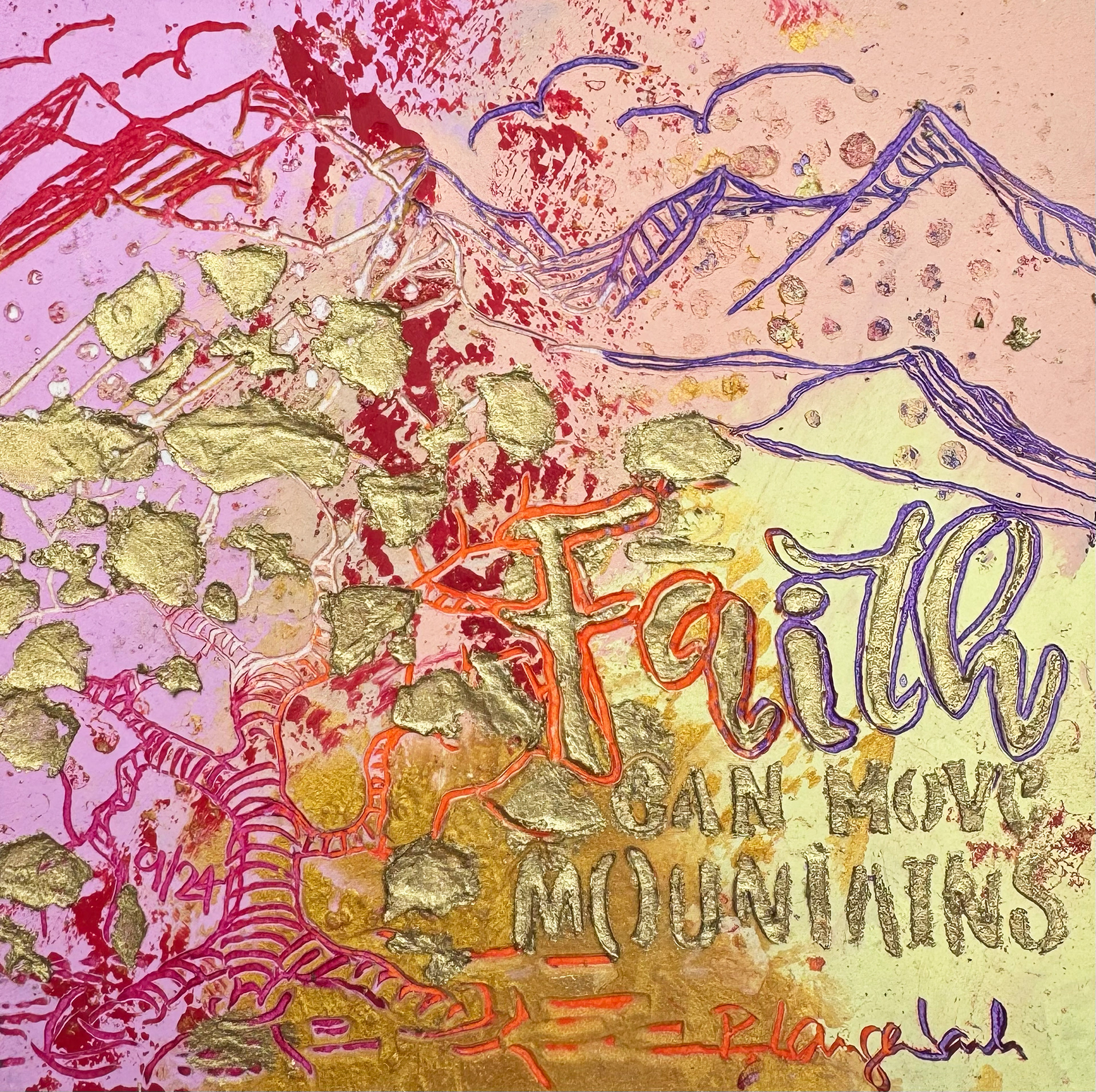 Faith can move Mountains even in the midst of nowhere.. Ölfarbe mit Coldwax Mixed Media, 12 x 12 cm auf säurefreiem Papier 250 g/qm; 89,- Euro mit Passepartout und Bilderrahmen