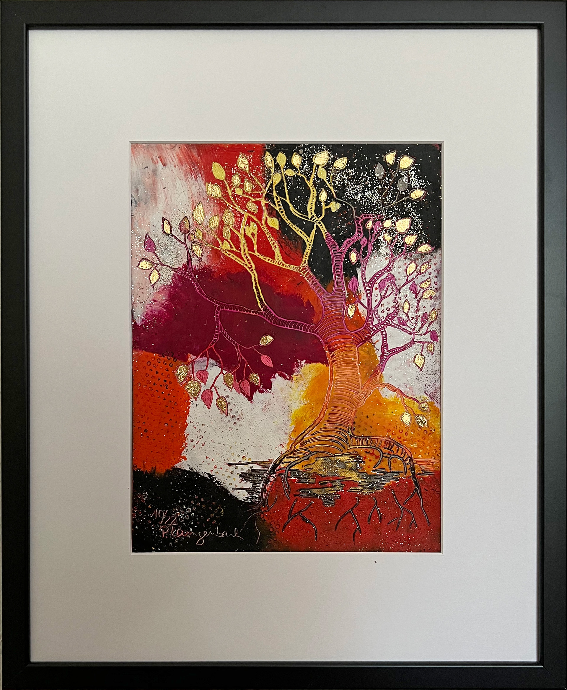 • VERKAUFT • Himmelsstürmer – fest verwurzelt in der Erde. So gelingt Leben. Coldwax mit Öl auf Papier
– 24 x 32 cm auf säurefreiem Papier Arches, 230 g/qm