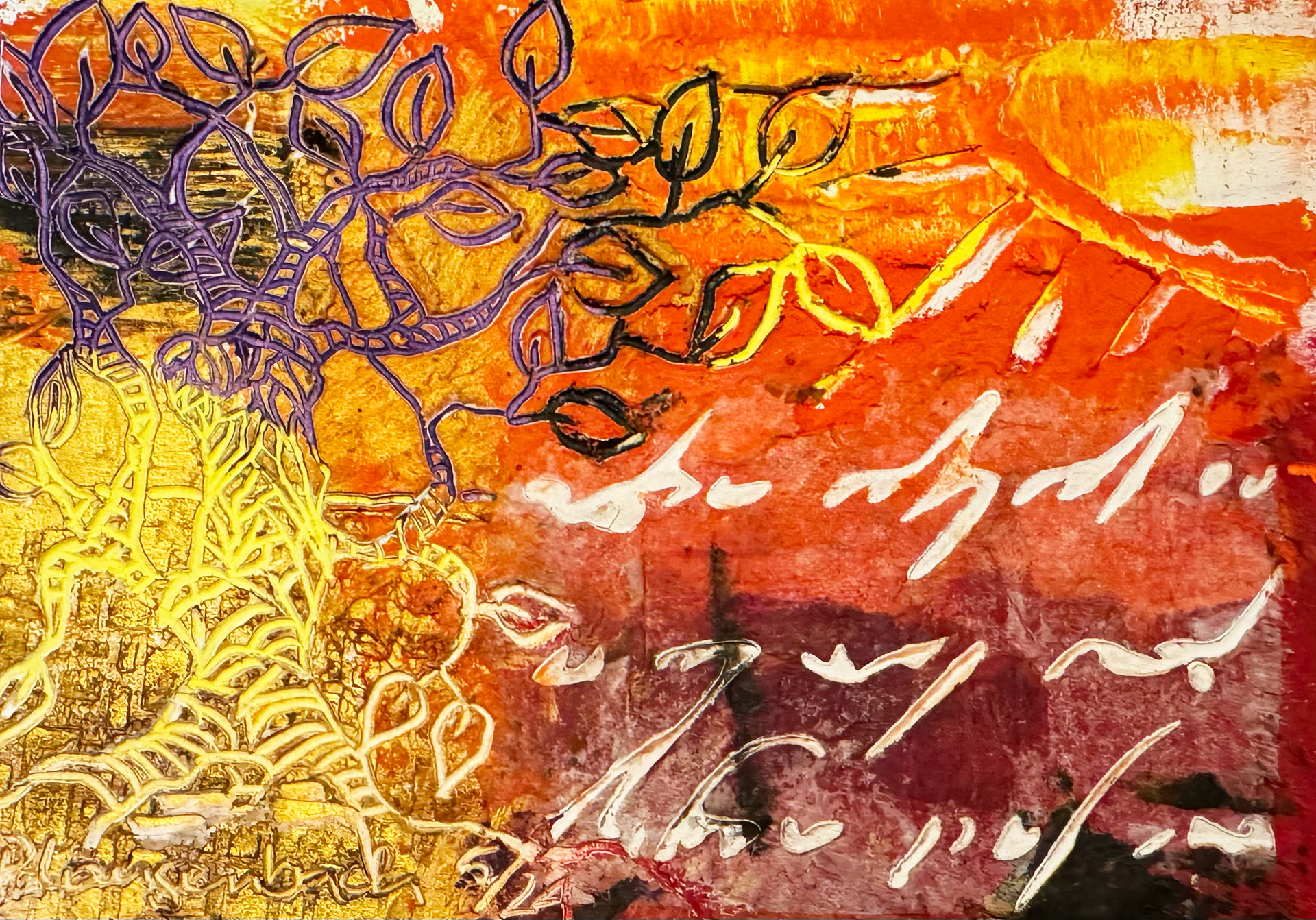 Eingebettet ins Tal. Geprägt und prägend. Ölfarbe mit Coldwax Mixed Media, 12 x 12 cm auf säurefreiem Papier 250 g/qm; 99,- Euro mit Passepartout und Bilderrahmen