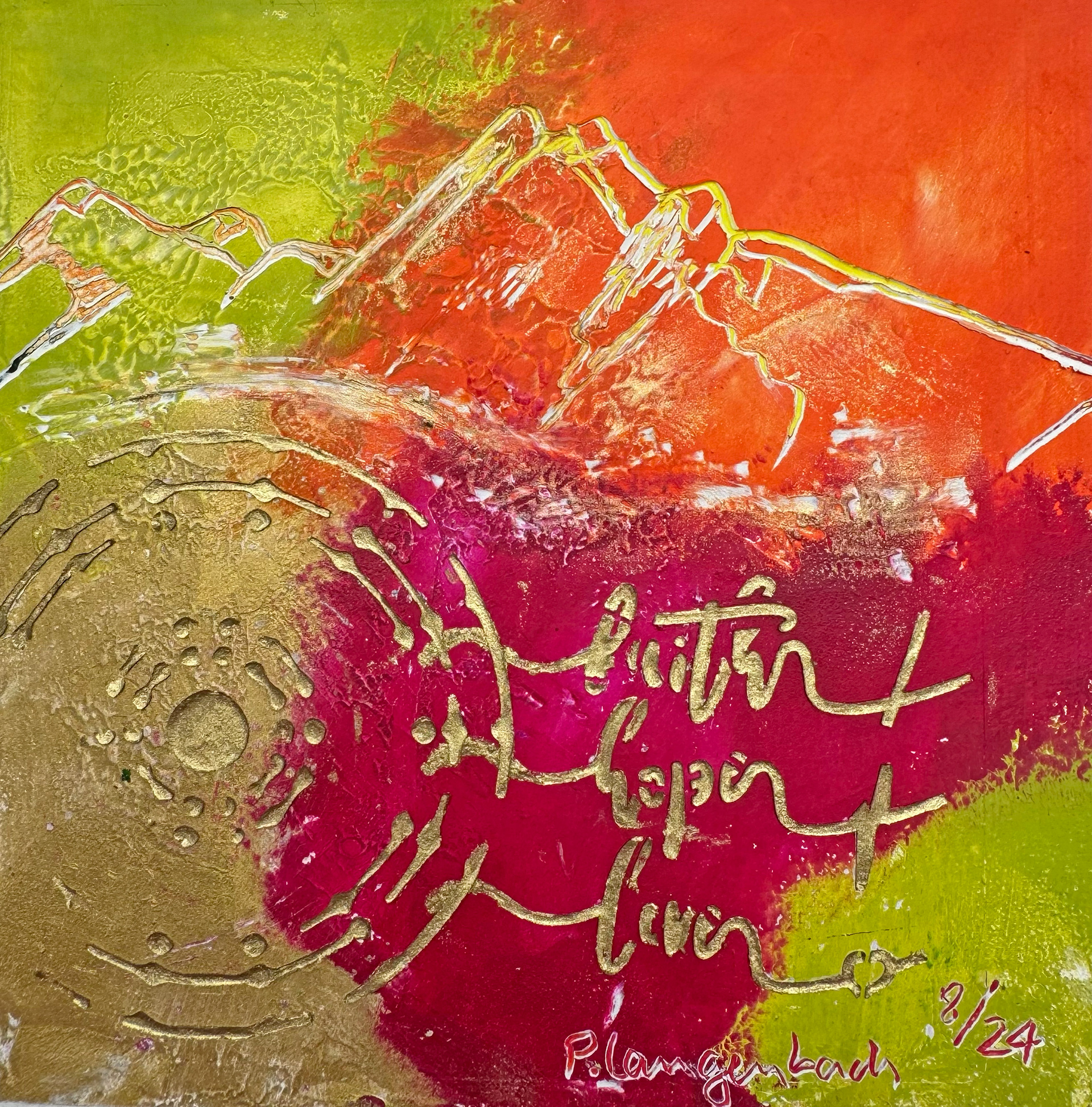 Faith Hope Love. Ölfarbe mit Coldwax Mixed Media, 15 x 15 cm auf säurefreiem Papier 250 g/qm; 99,- Euro mit Passepartout