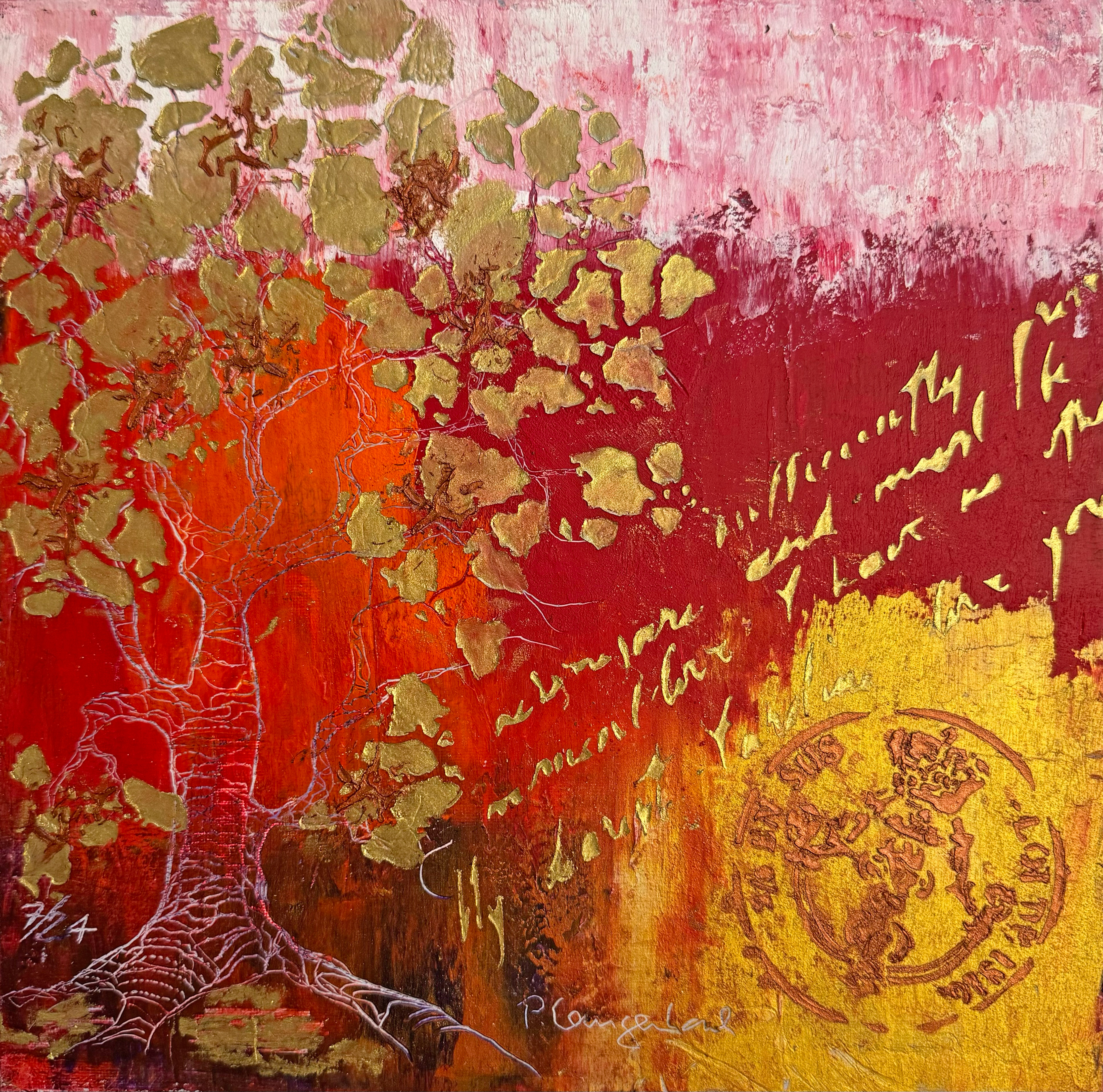 Wenn Königskinder ihr Siegel empfangen; Coldwax mit Öl, Mixed Media – 30 x 30 cm auf Malkarton Euro 500,- inkl. MwSt