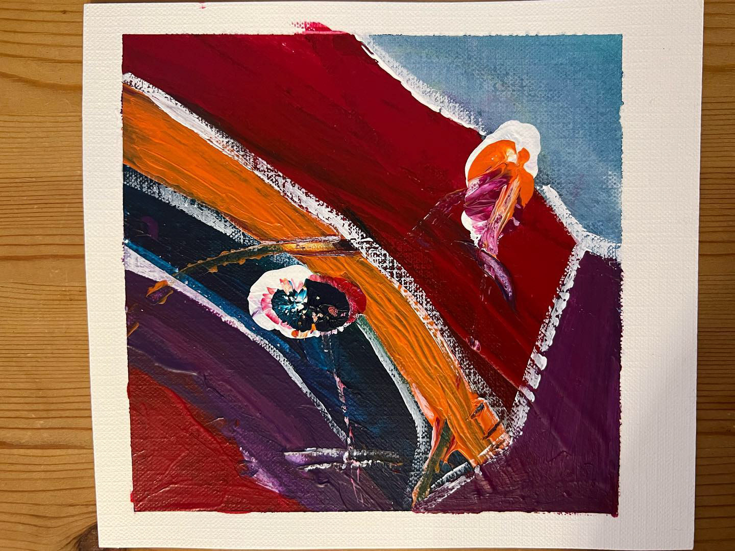 Meins, Deins … ziehen wir schöne weiße Kreidestriche und bleiben in unseren Farbfeldern. Schauen wir mal … 15 x 15 cm Acryl auf säurefreiem Papier Arches • Euro 53,- inkl. MwSt. ohne Bilderrahmen • Bestellung an info@grafik-agentur-L.de
