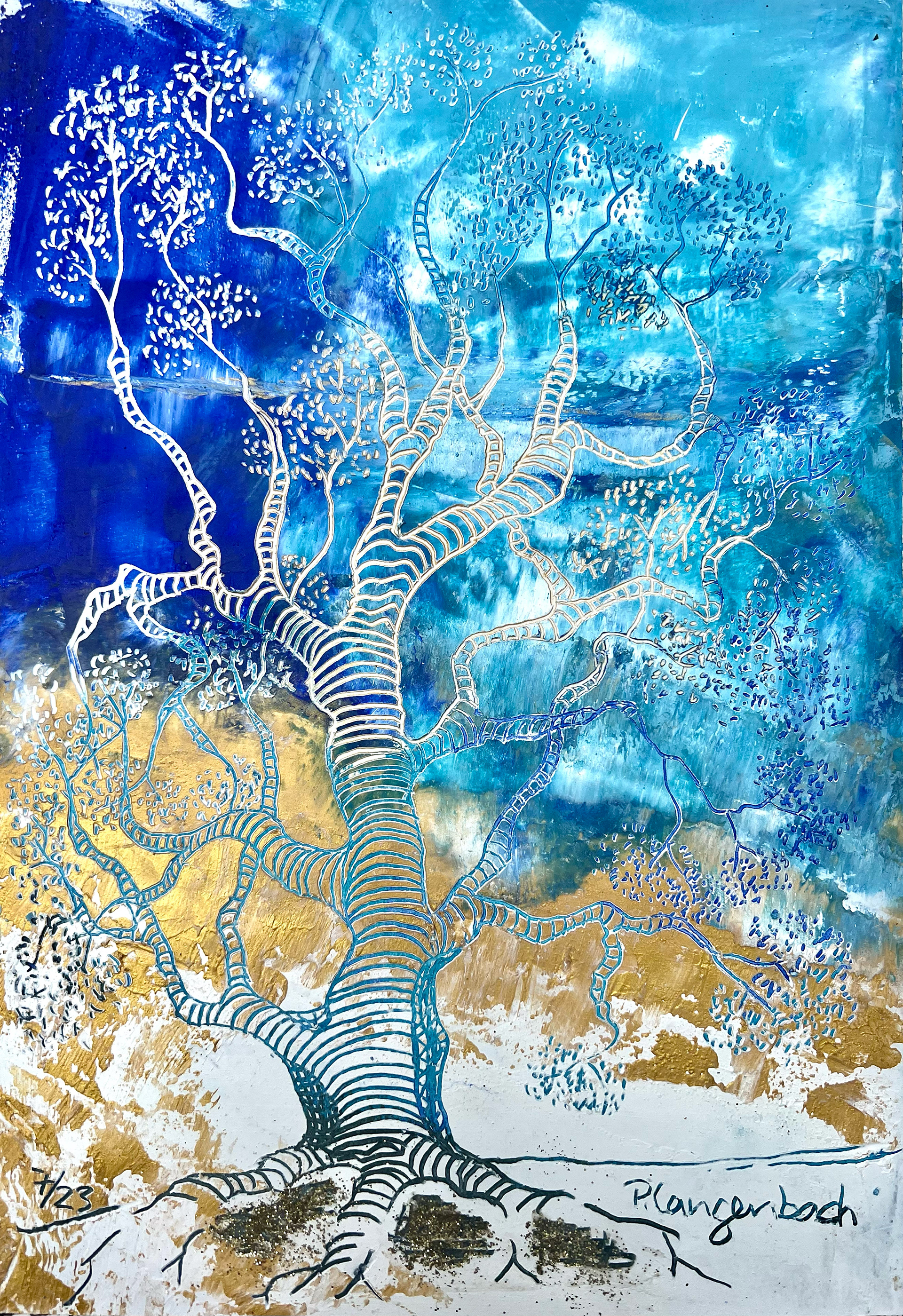 Fest gegründet am Wasser steht er stolz am See. Lebensspender für so viele. Coldwax mit Öl auf Papier
– 20 x 29 cm auf säurefreiem Papier Arches, 230 g/qm • Euro 297,- inkl. MwSt. MIT Bilderrahmen • Bestellung an info@grafik-agentur-L.de