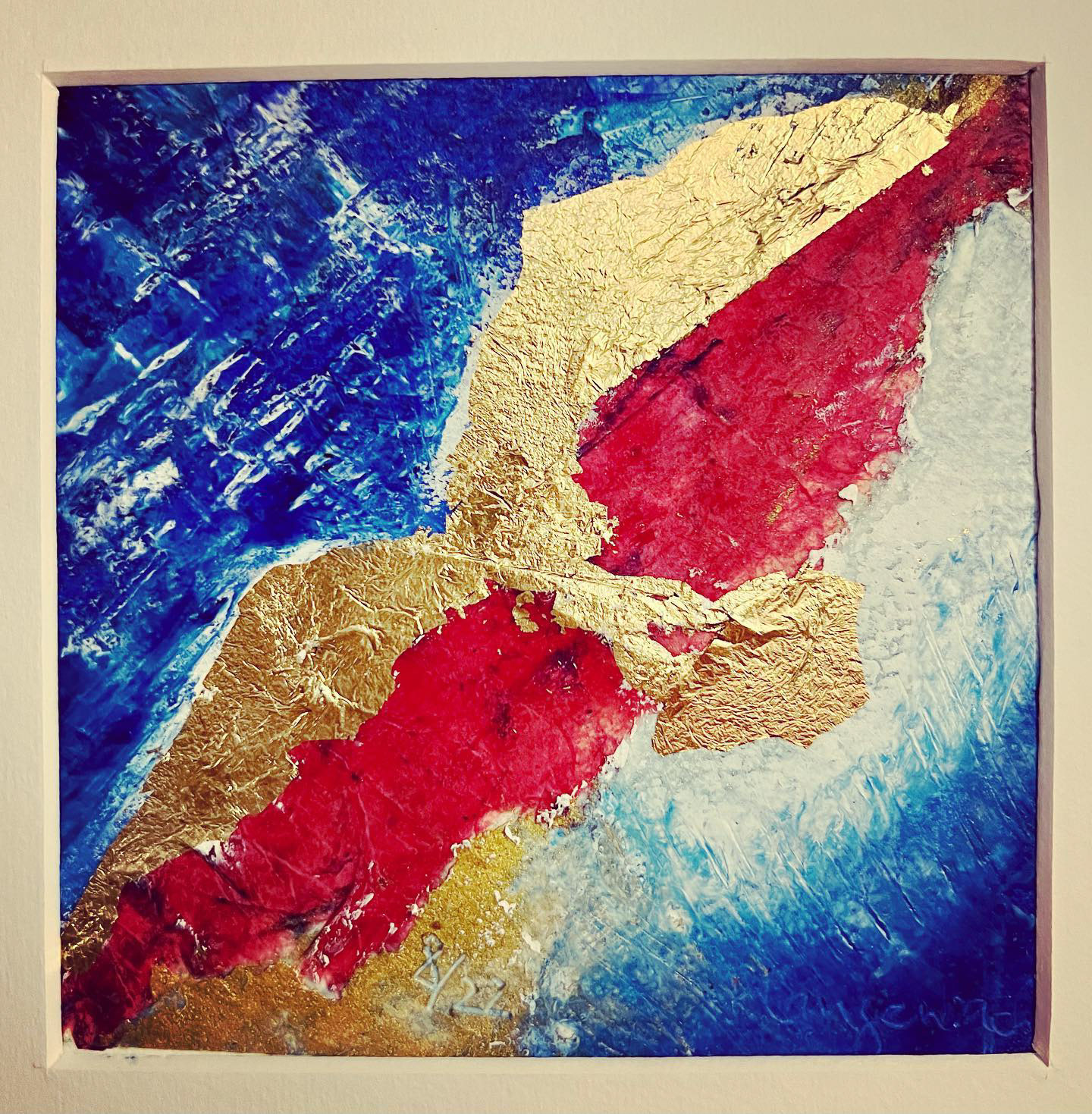 Der Adler jagt erfolgreich in seinem ganz eigenen Universum. Öl auf Papier 12,5 x 12 cm 350g/qm Arches; Technik: Coldwax • Euro 106,- inkl. MwSt. MIT Bilderrahmen • Bestellung an info@grafik-agentur-L.de