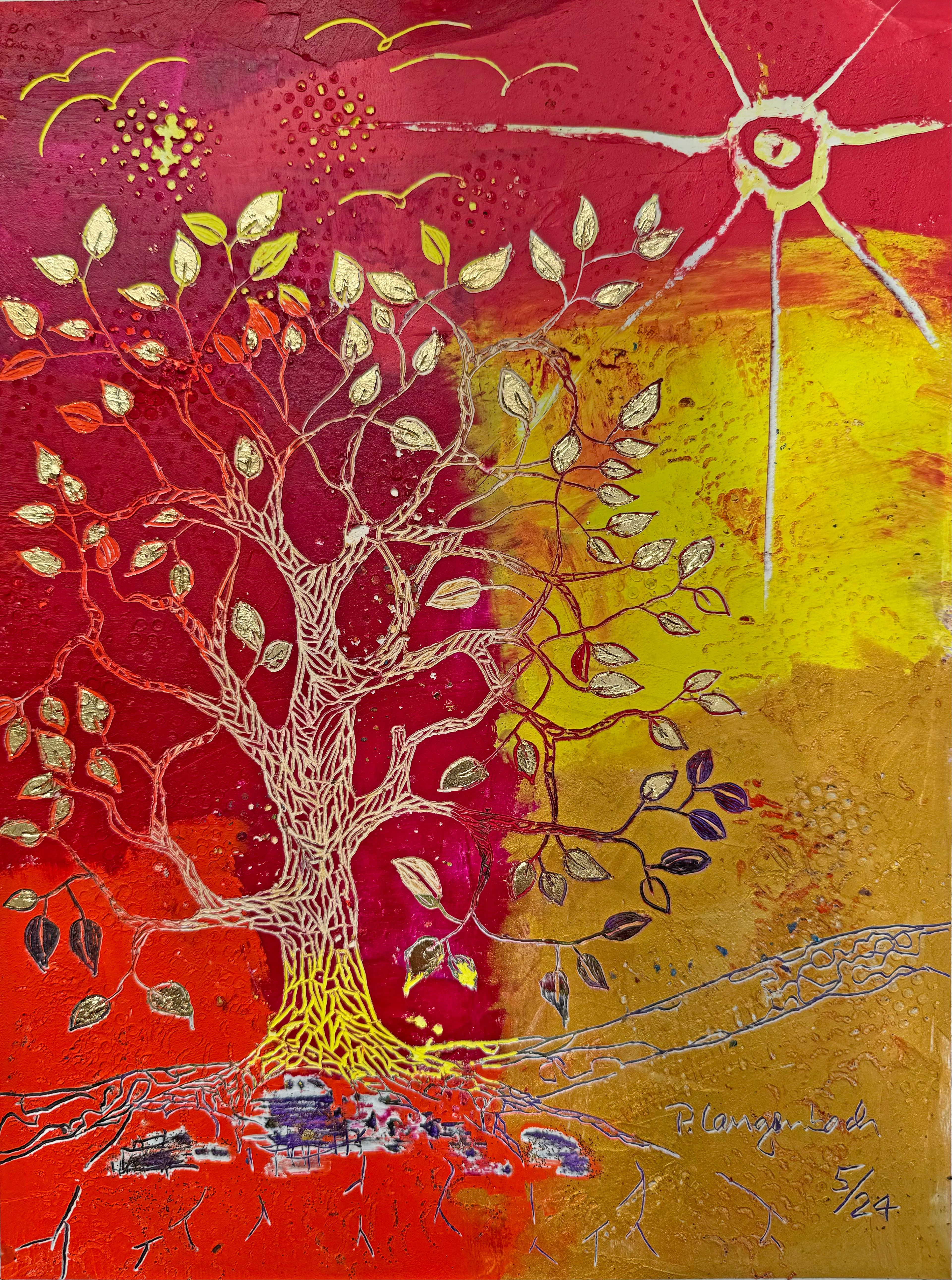 Geprägt durch Wind und Wetter - doch dieser Stamm hat ein Kunstwerk daraus geformt. Die Rinde - so einzigartig wie ein Baumgesicht.“ 29x39cm Coldwax-Technik; Papier: Arches 300 g/qm, pure Cotton; Euro 476,- inkl. MwSt.