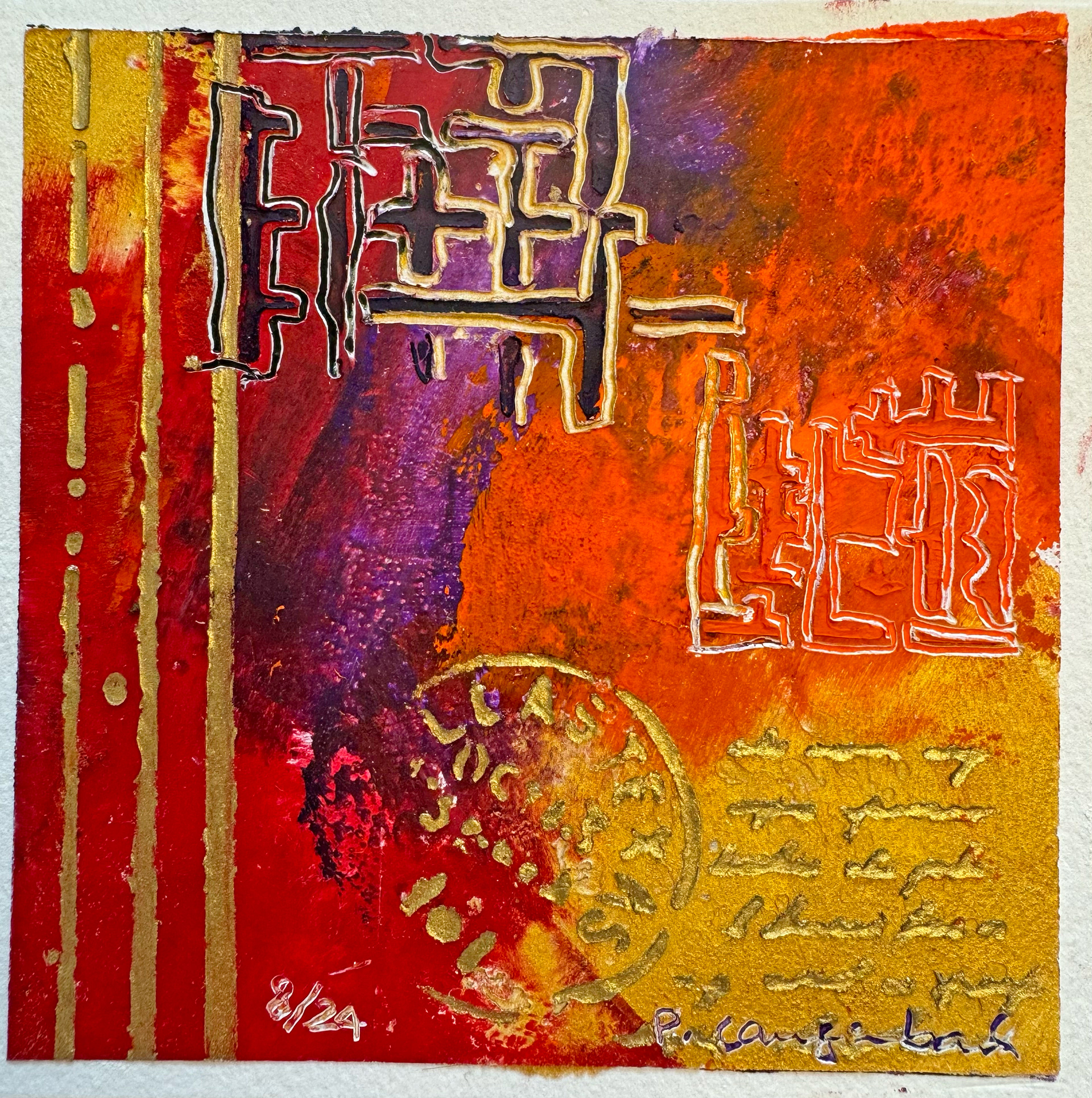 Wenn die Rätsel des Lebens einfach zu lösen sind. Ölfarbe mit Coldwax Mixed Media, 12 x 12 cm auf säurefreiem Papier 300 g/qm; 89,- Euro inkl. Passepartout