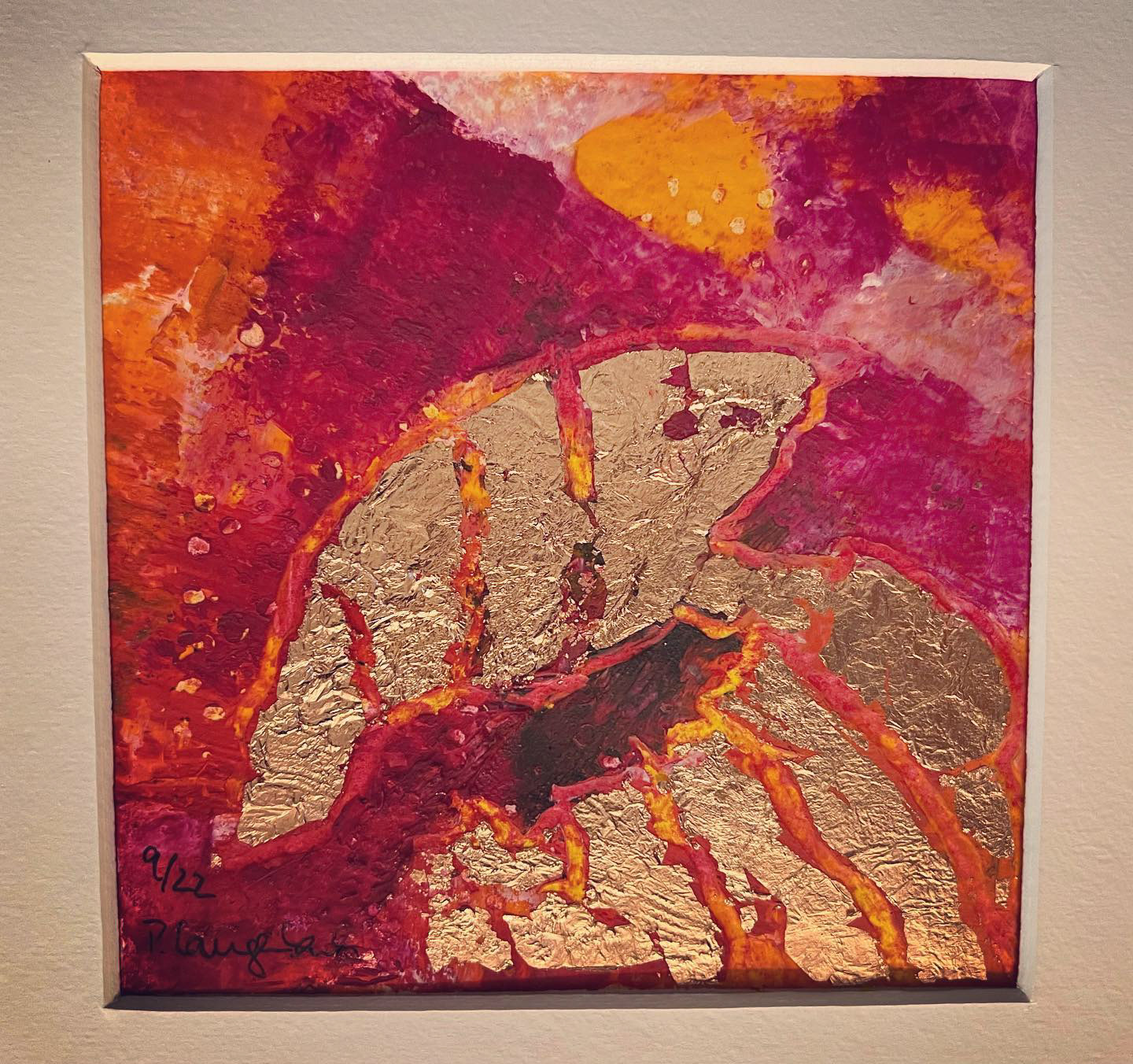 In die Tiefe getaucht. GoldfingerQuallen gefunden - was eine Wunderwelt in meinem Kopf. Öl auf Papier 12,5 x 12,5 cm 350g/qm Technik: Coldwax