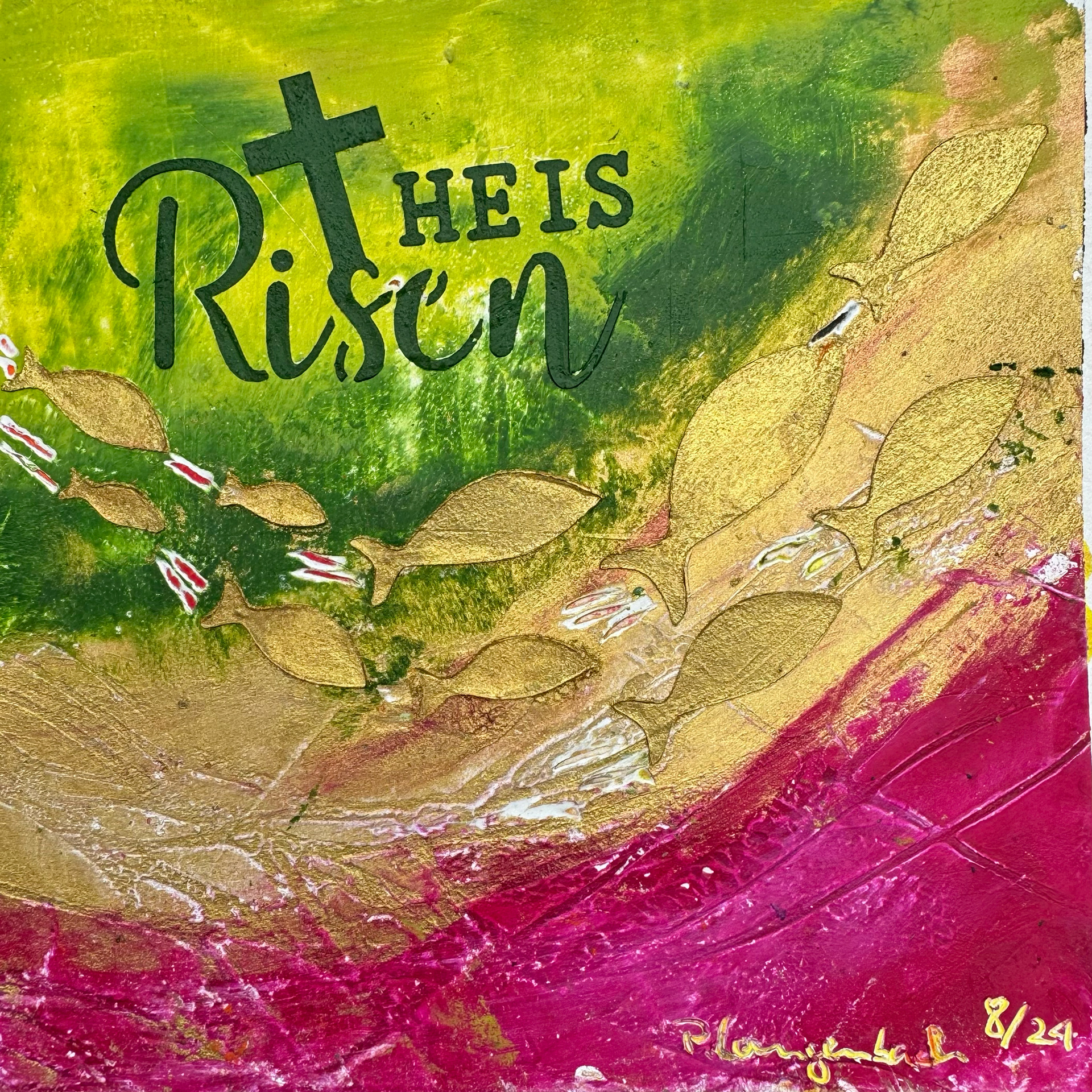 • VERKAUFT • He is risen. Ölfarbe mit Coldwax Mixed Media, 15 x 15 cm auf säurefreiem Papier 250 g/qm;