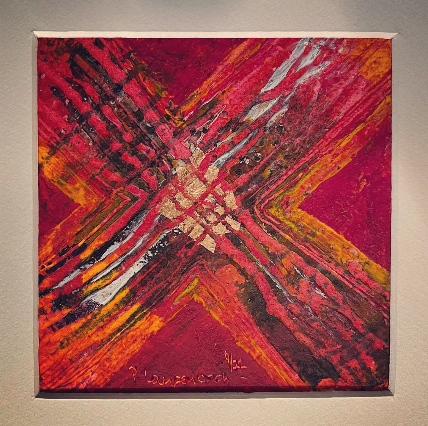 Kreuzwege - in der Mitte liegt der Schatz. Öl auf Papier 12,5 x 12,5 cm 350g/qm Arches; Technik: Coldwax • VERKAUFT