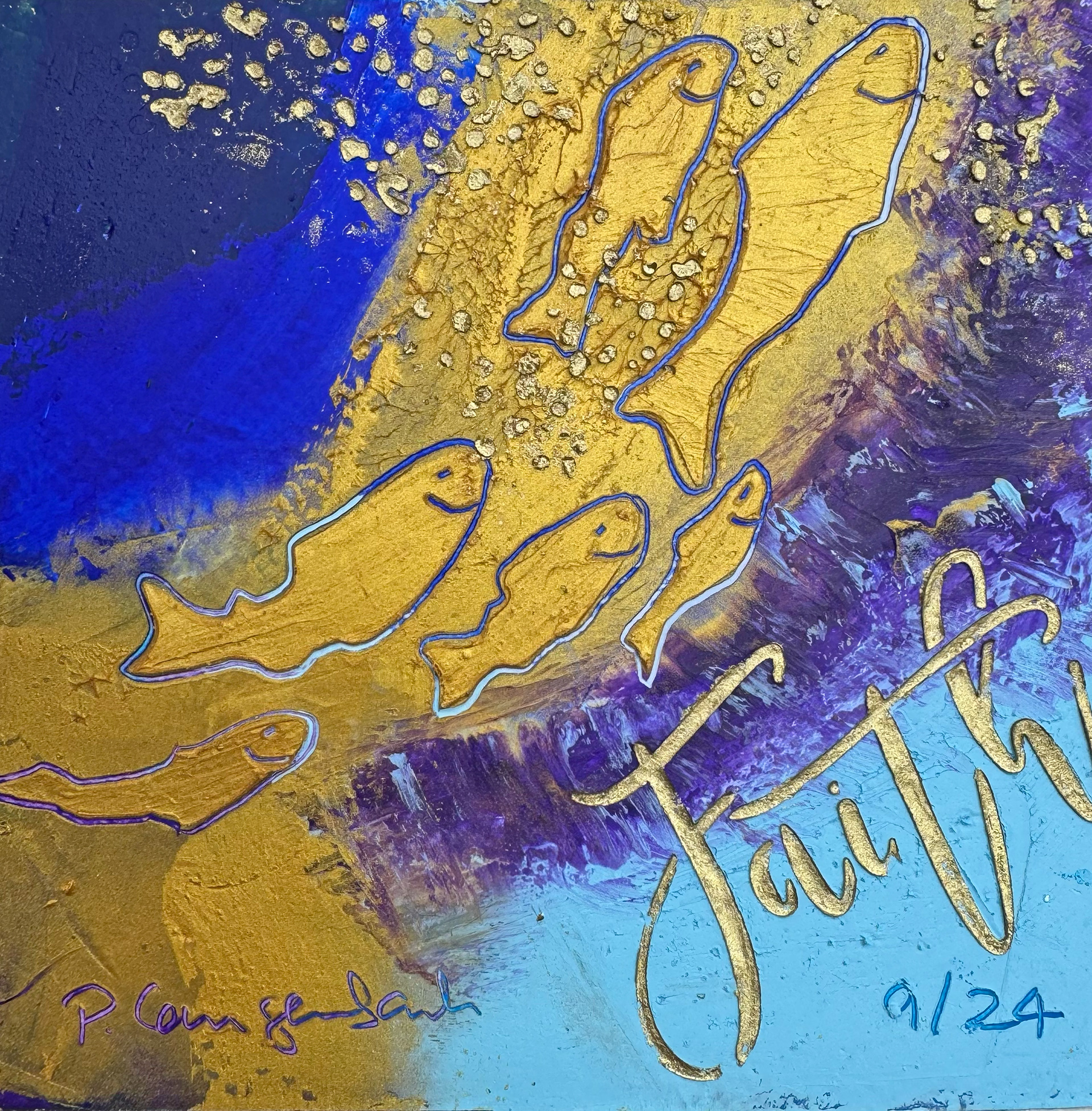 Faith on the way. Ölfarbe mit Coldwax Mixed Media, 14 x 14 cm auf säurefreiem Papier 250 g/qm; 99,- Euro mit Passepartout