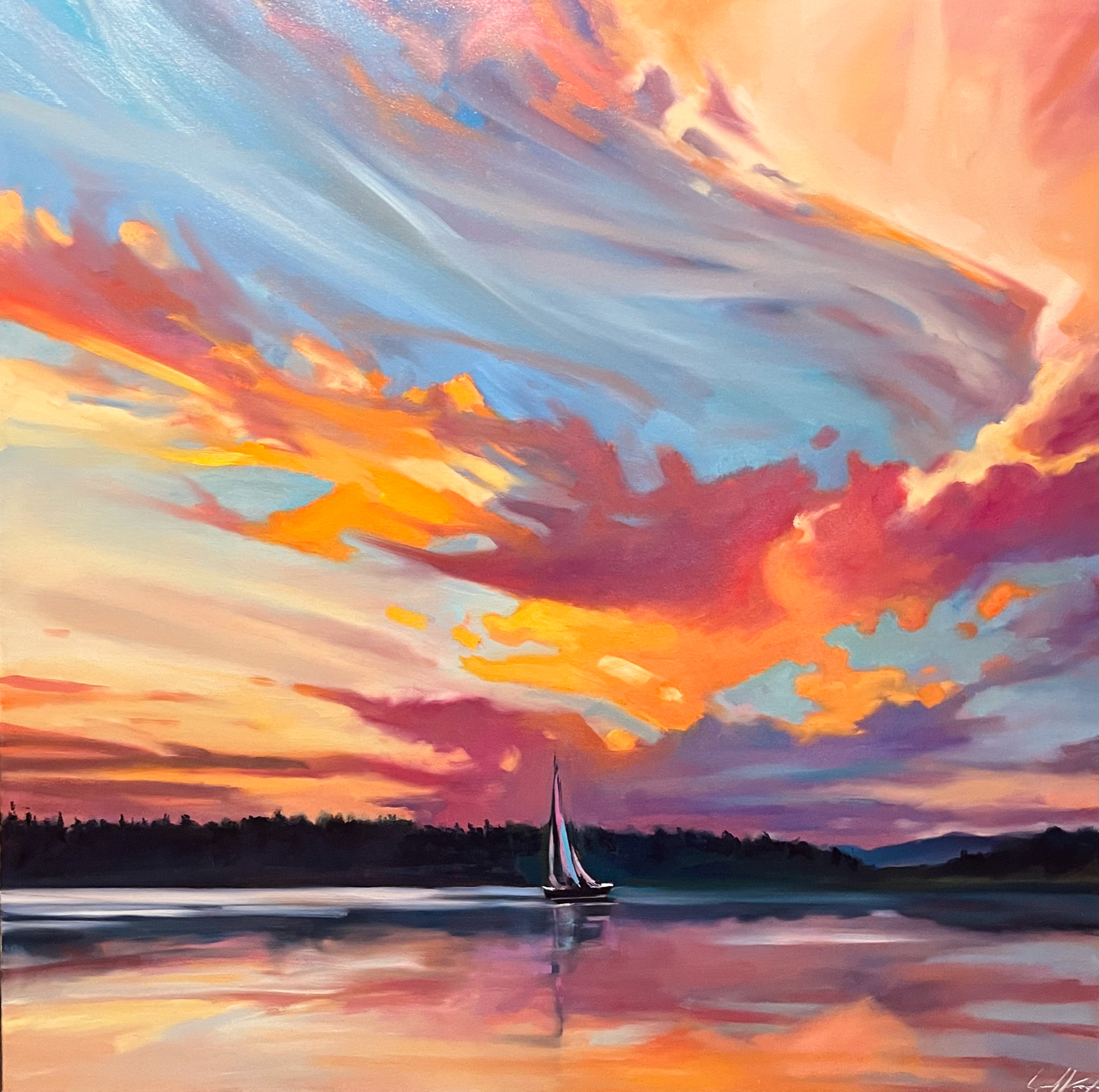 Soirée au lac 42’’ x 42’’ Huile 2024