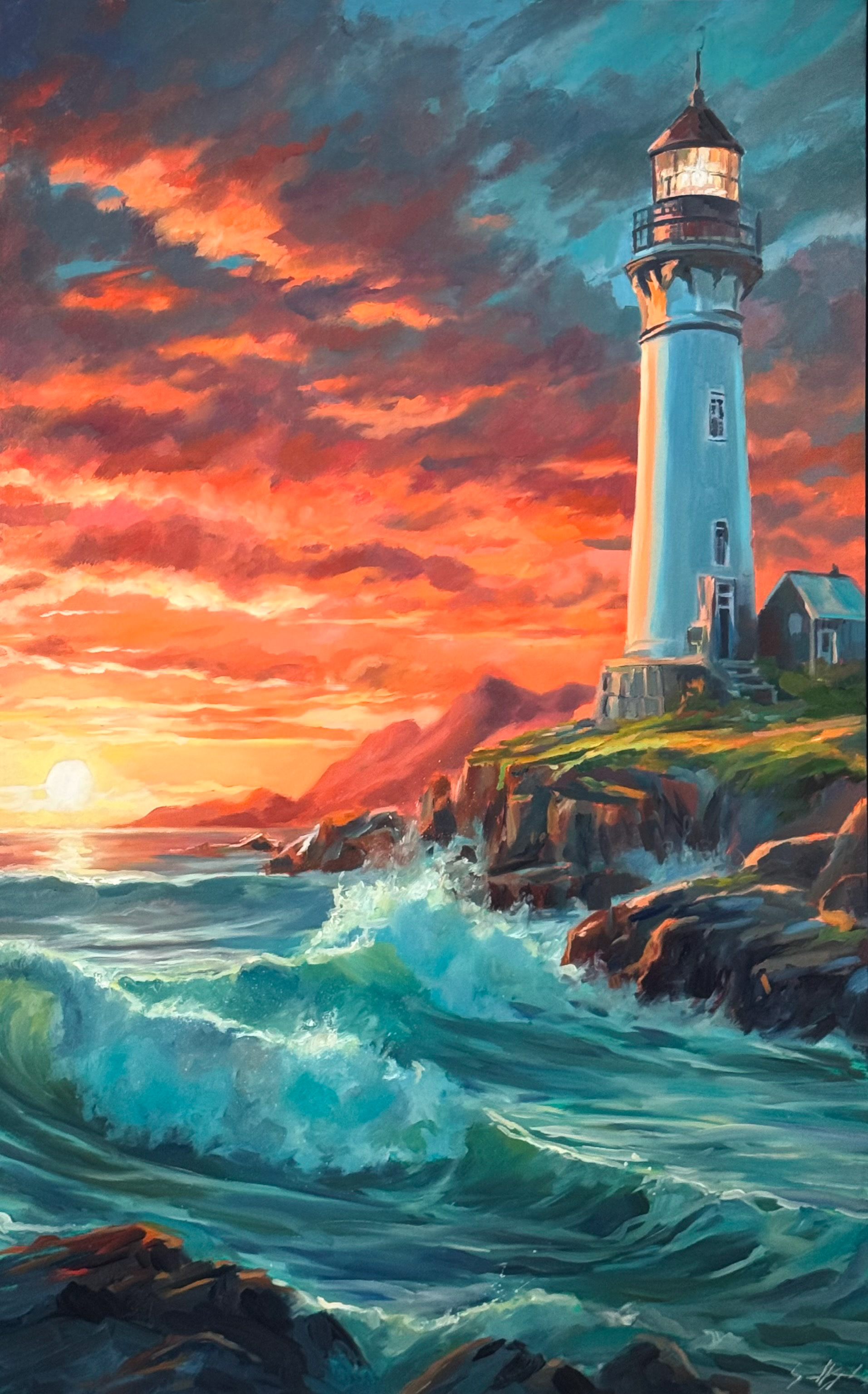 La phare à l'aube 30" x 48" Huile 2025