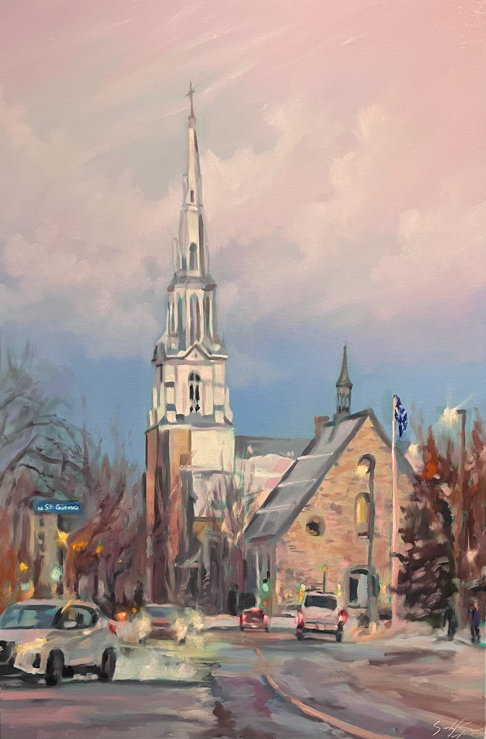 Ciel rosé à Rimouski 24’’ x 36’’ Huile 2024