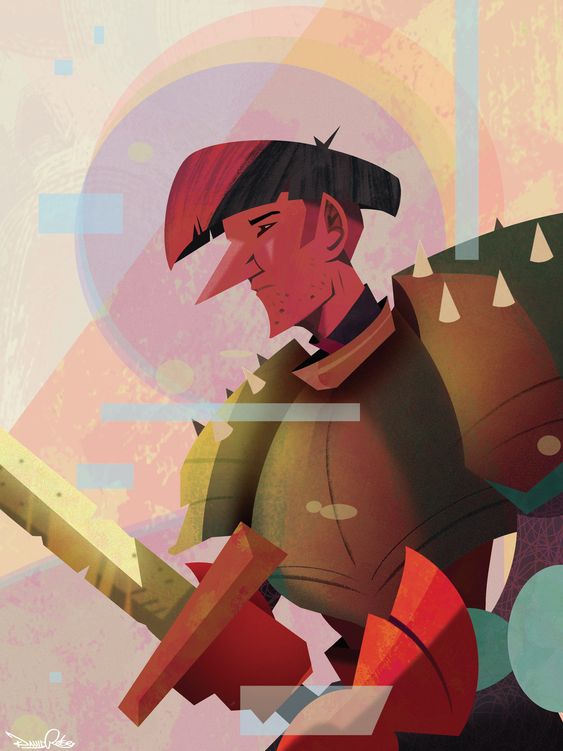 Portfolio Artwork of a cartoon knight wielding sword