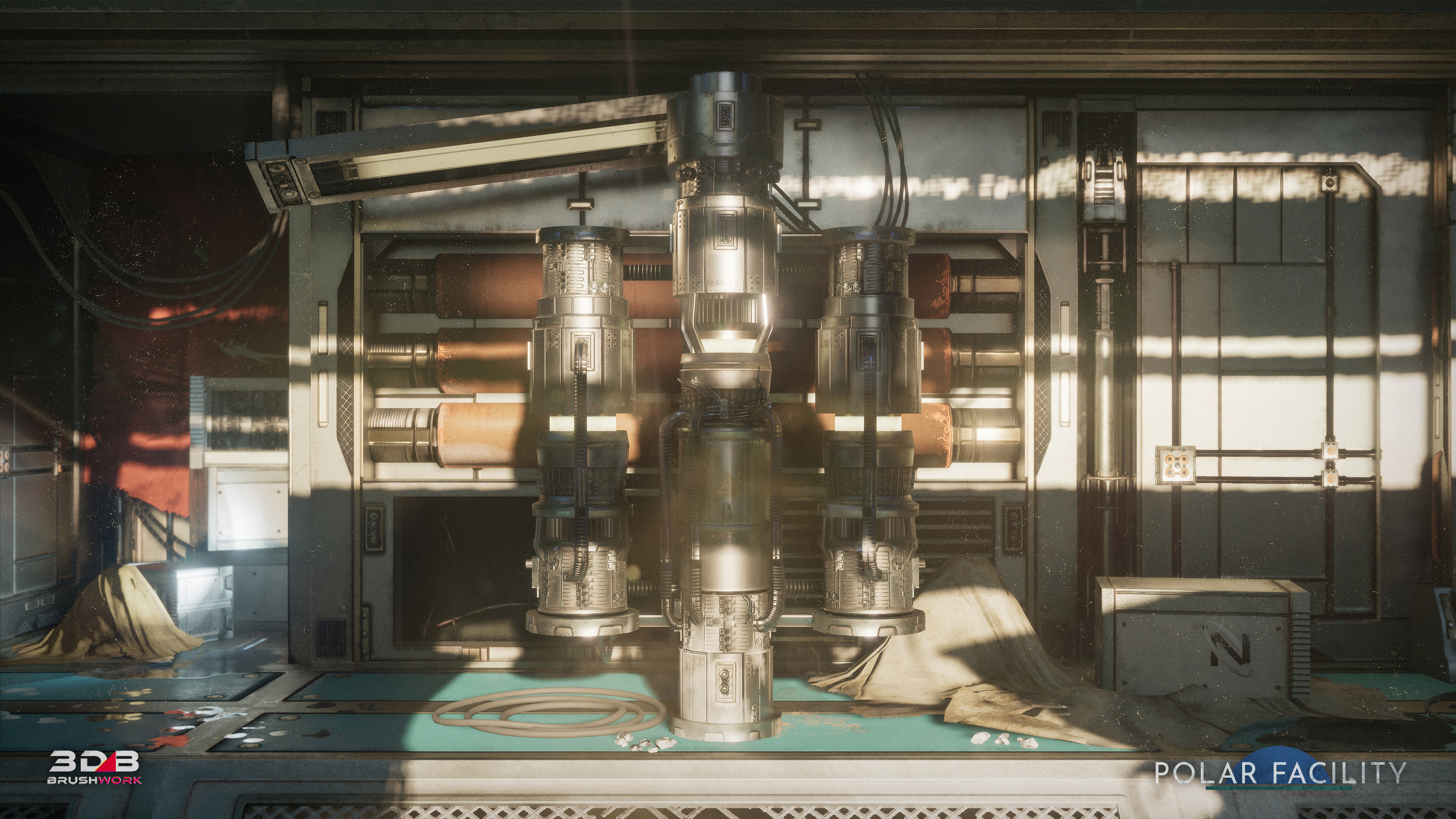 A massive generator of metal, wires, and pipes