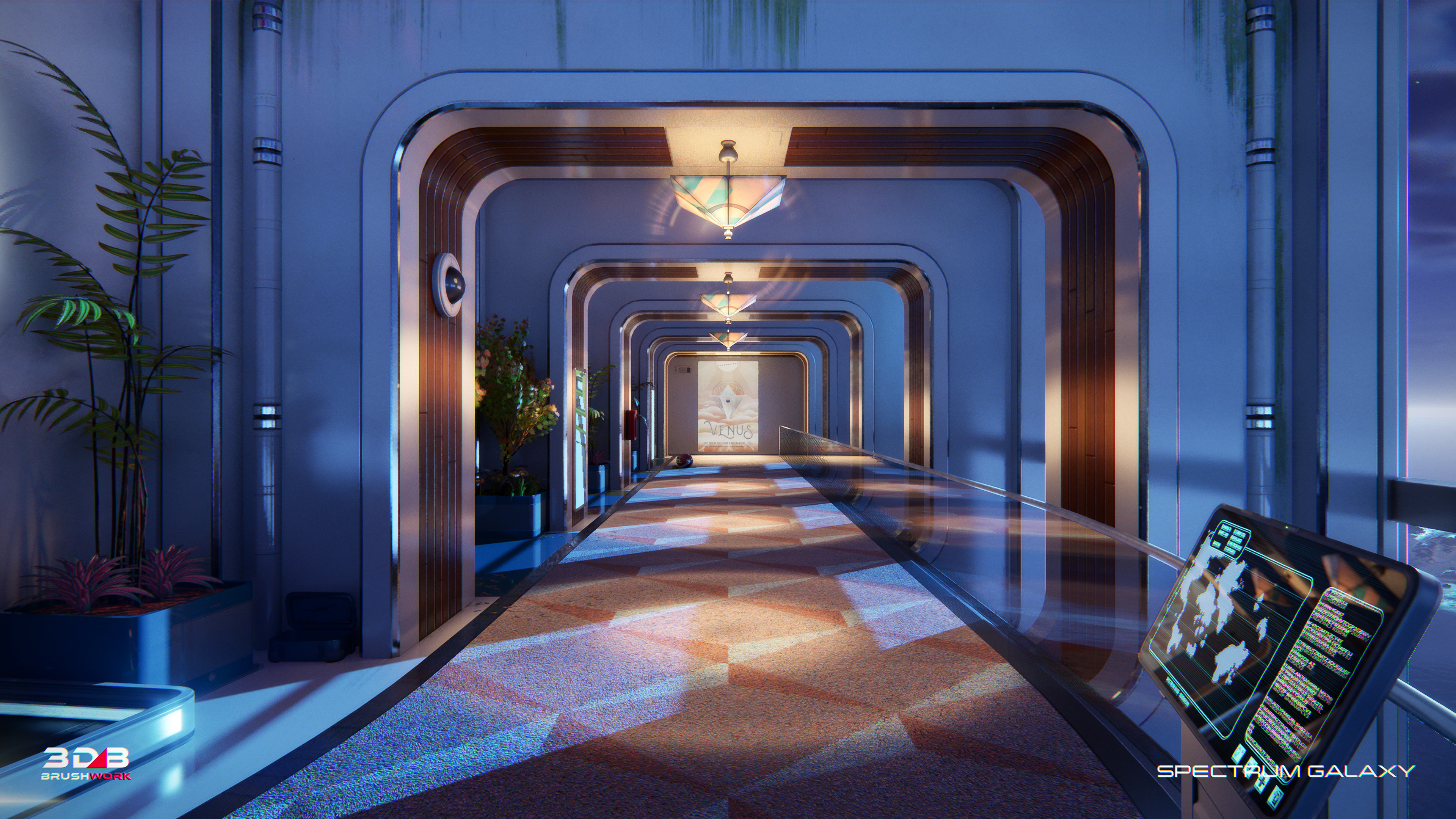 The corridor in the living quarters is warm and inviting