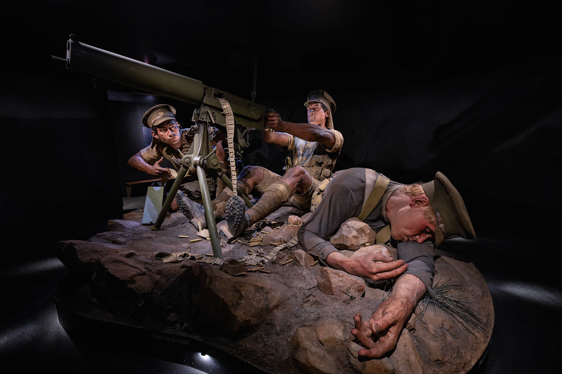 The 'Private Colin Warden, Private Friday Hawkins and the Private Rikihana Carkeek' display at the Gallipoli the Scale of Our War exhibit at Museum of New Zealand Te Papa Tongarewa in Wellington, New Zealand