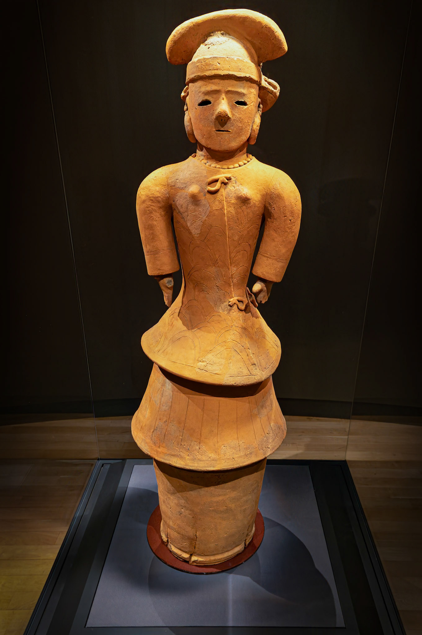Tomb Sculpture (Haniwa) Woman in Formal Attire display at the Tokyo National Museum in Tokyo, Japan