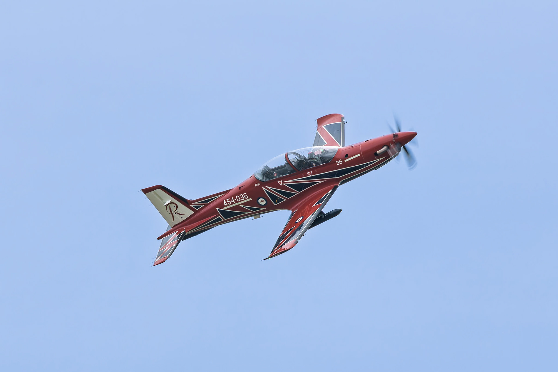 Royal Australian Air Force Roulettes Pilatus PC-21 on display at the Richmond Airshow in New South Wales, Australia