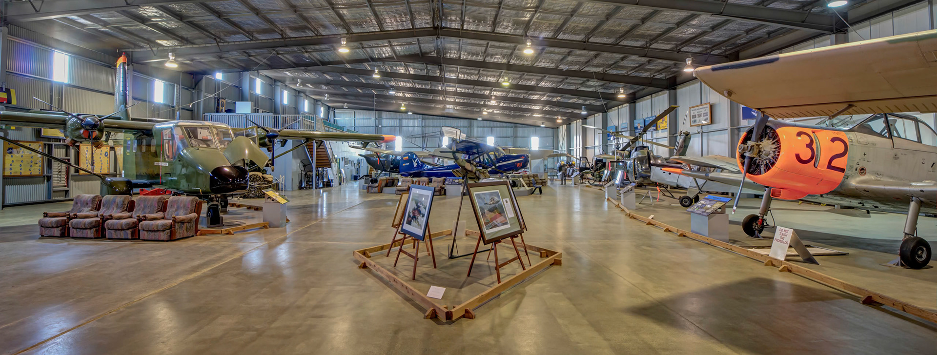 Inside the main hall of the Museum of Australian Army Flying in Oakey, Australia