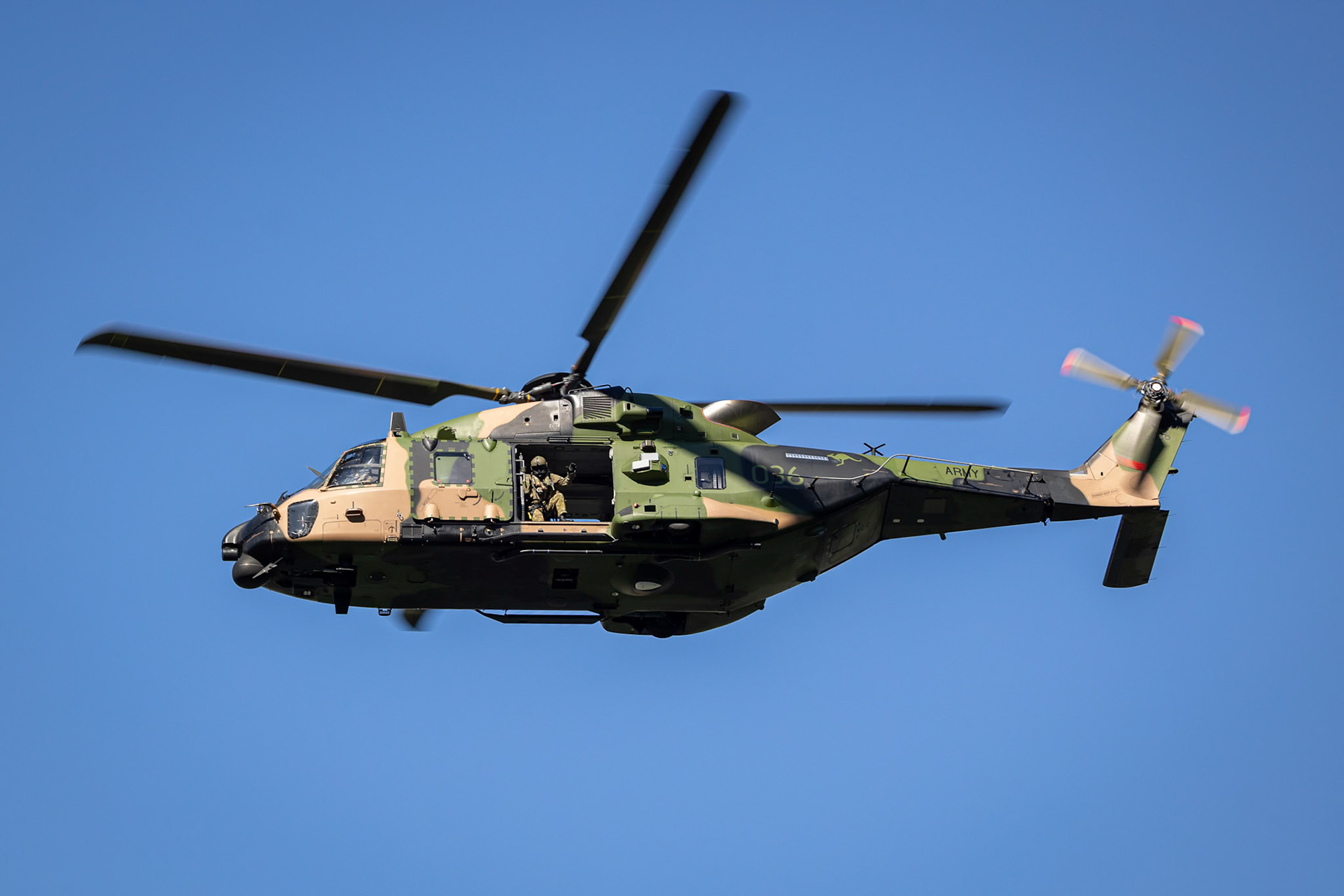 Army’s MRH90 helicopter based from RAAF Amberley conducting rehearsal flyovers of Brisbane CBD in support of the 2021 Sunsuper Riverfire, Australia