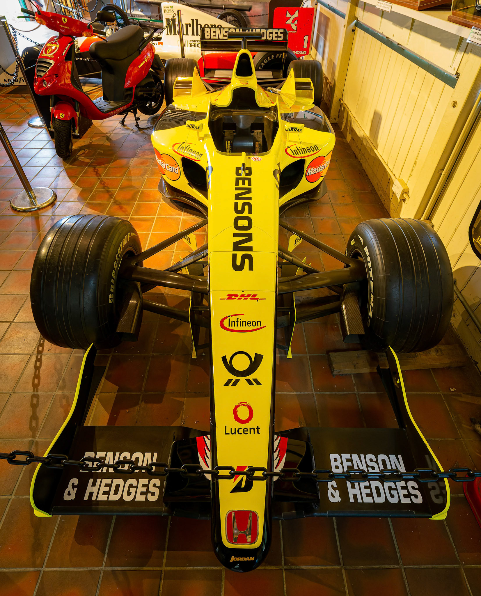 The Jordan F1 car on display at Brooklands musuem at Brooklands, England