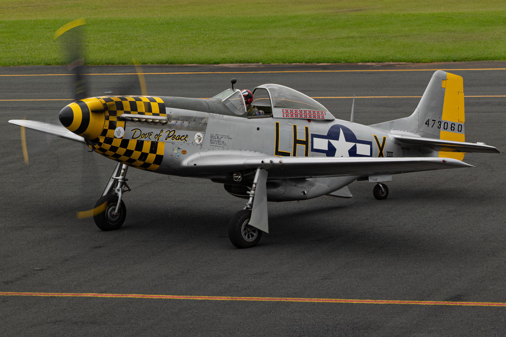 North America P51D from the Precison Fighters on display at the Shellharbour Airport, during the Airshows Downunder Shellharbour, New South Wales, Australia.