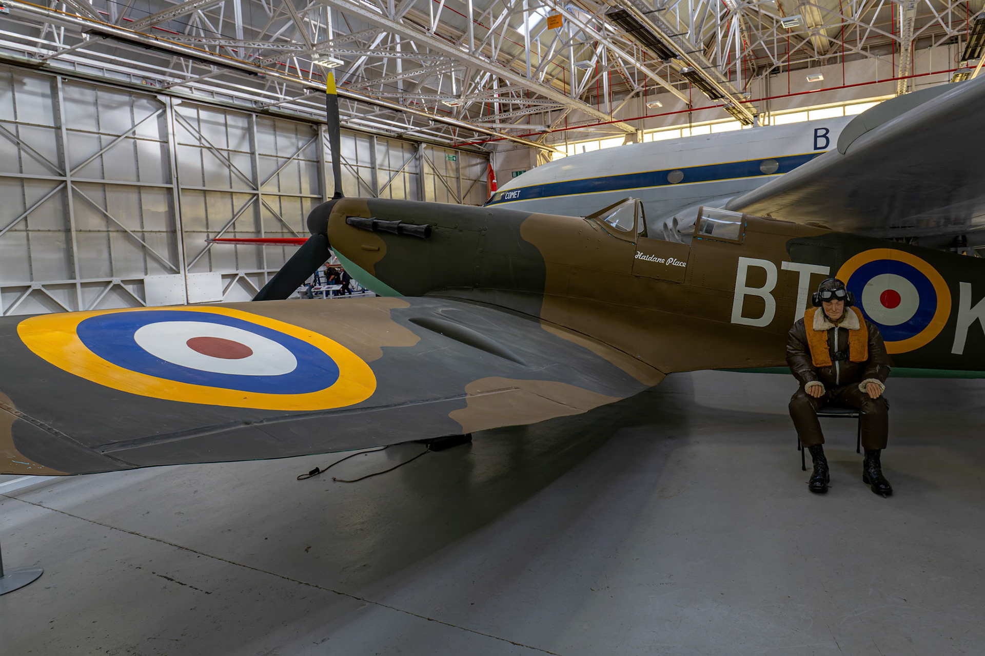 James May 1:1 Scale Airfix Spirtfire on display at the Royal Air Force Museum Midlands in Cosford, United Kingdom