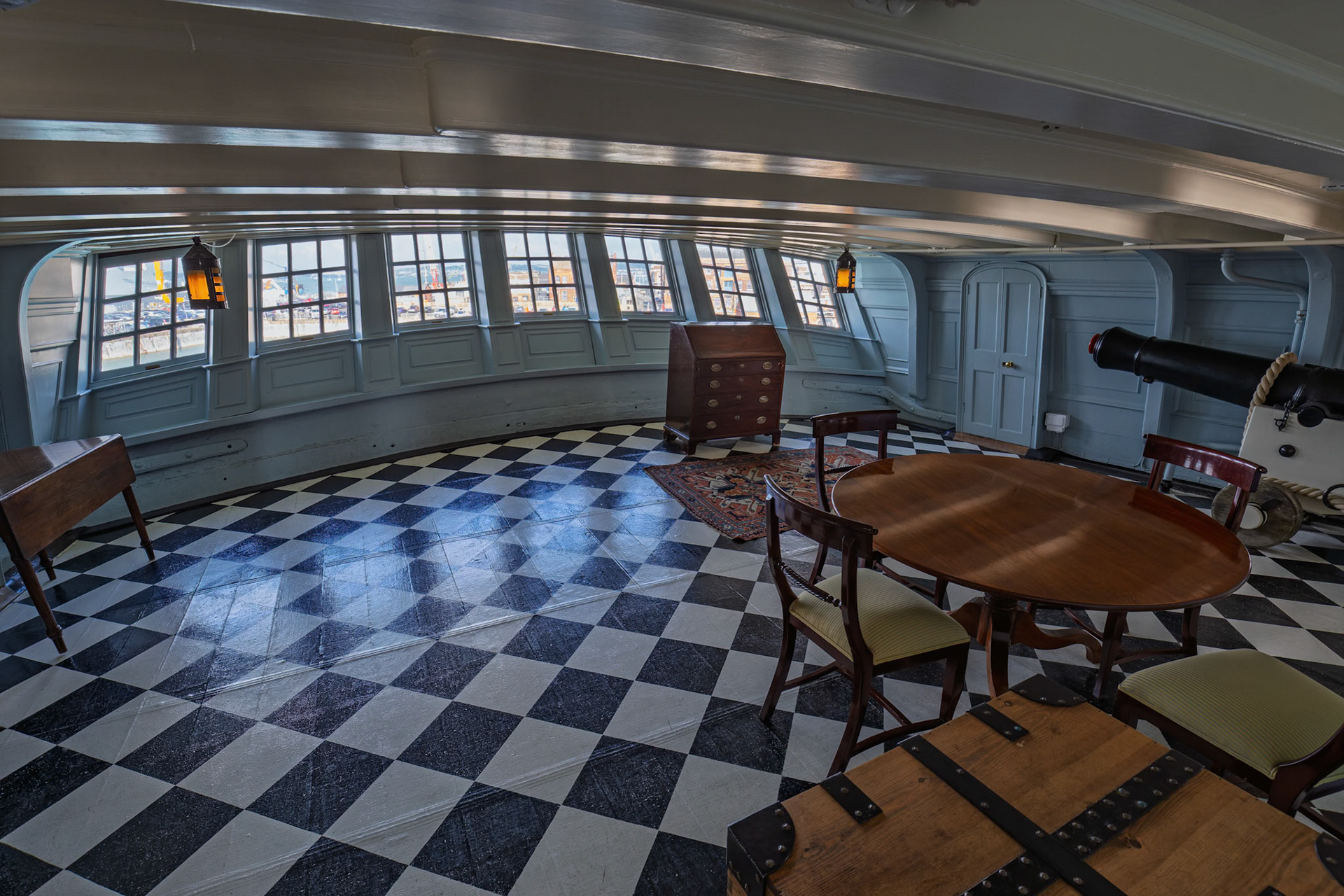 Poop deck of the HMS Victory at Portsmouth Historic Dockyard in Portsmouth, England