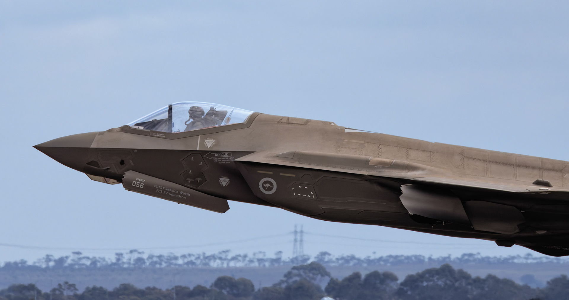 RAAF Lockheed Martin F-35A Lightning II on display at the Avalon Airshow in Victoria, Australia