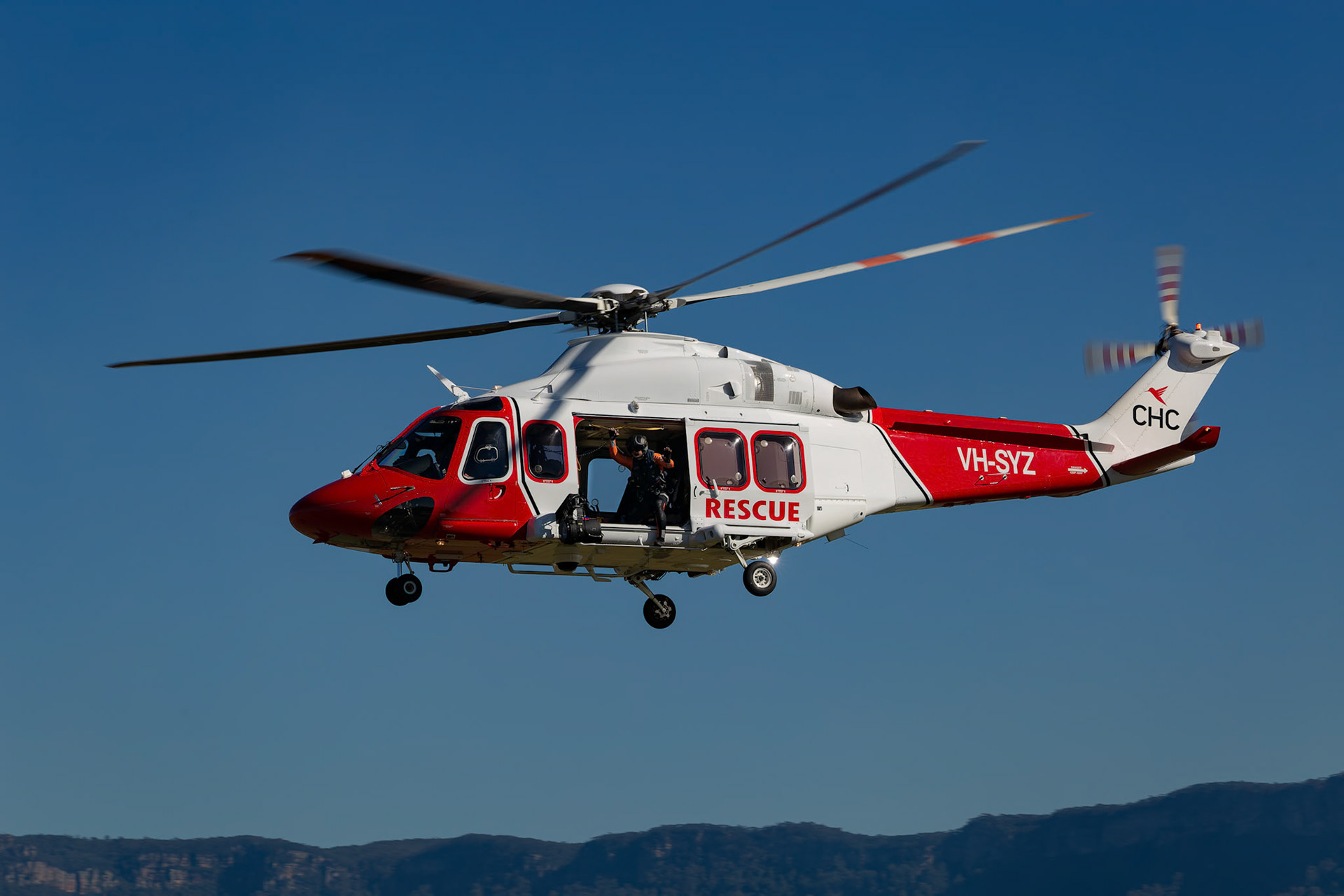 Agusta Westland AW139 Rescue helicopter at Wings Over Illawarra 2018, Illawarra Regional Airport, Albion Park Rail, New South Wales, Australia