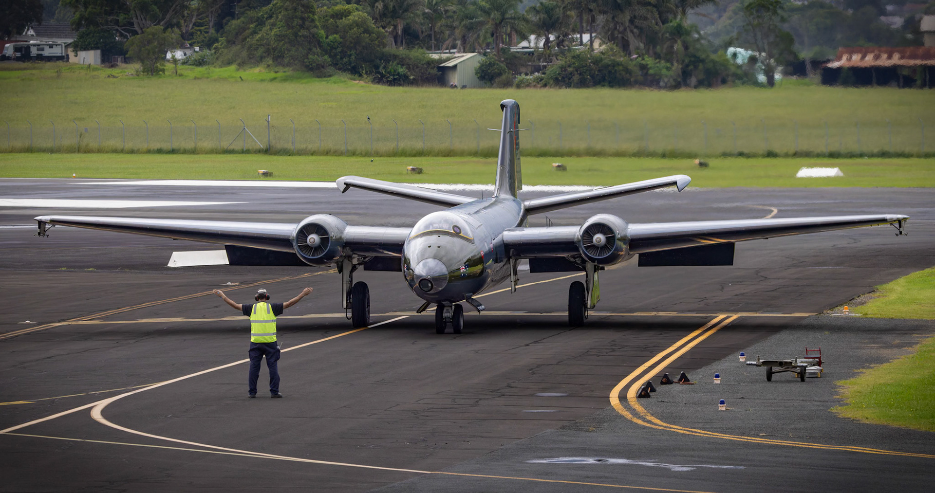 English Electric Canberra TT.18 from the Royal Australian Air Force 100 Squadron on display at the Shellharbour Airport, during the Airshows Downunder Shellharbour, New South Wales, Australia.