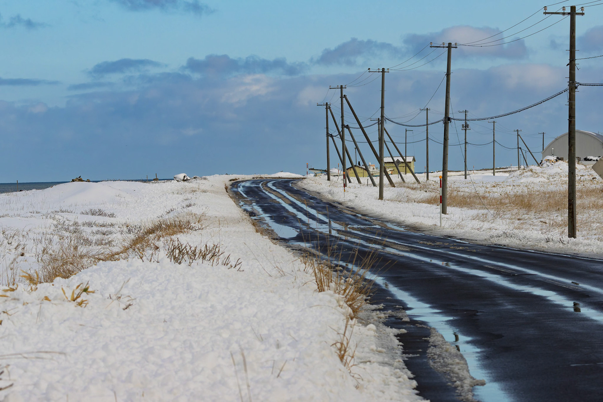 The road along Notsuke Peninsula, on the island of Hokkaido, Japan
