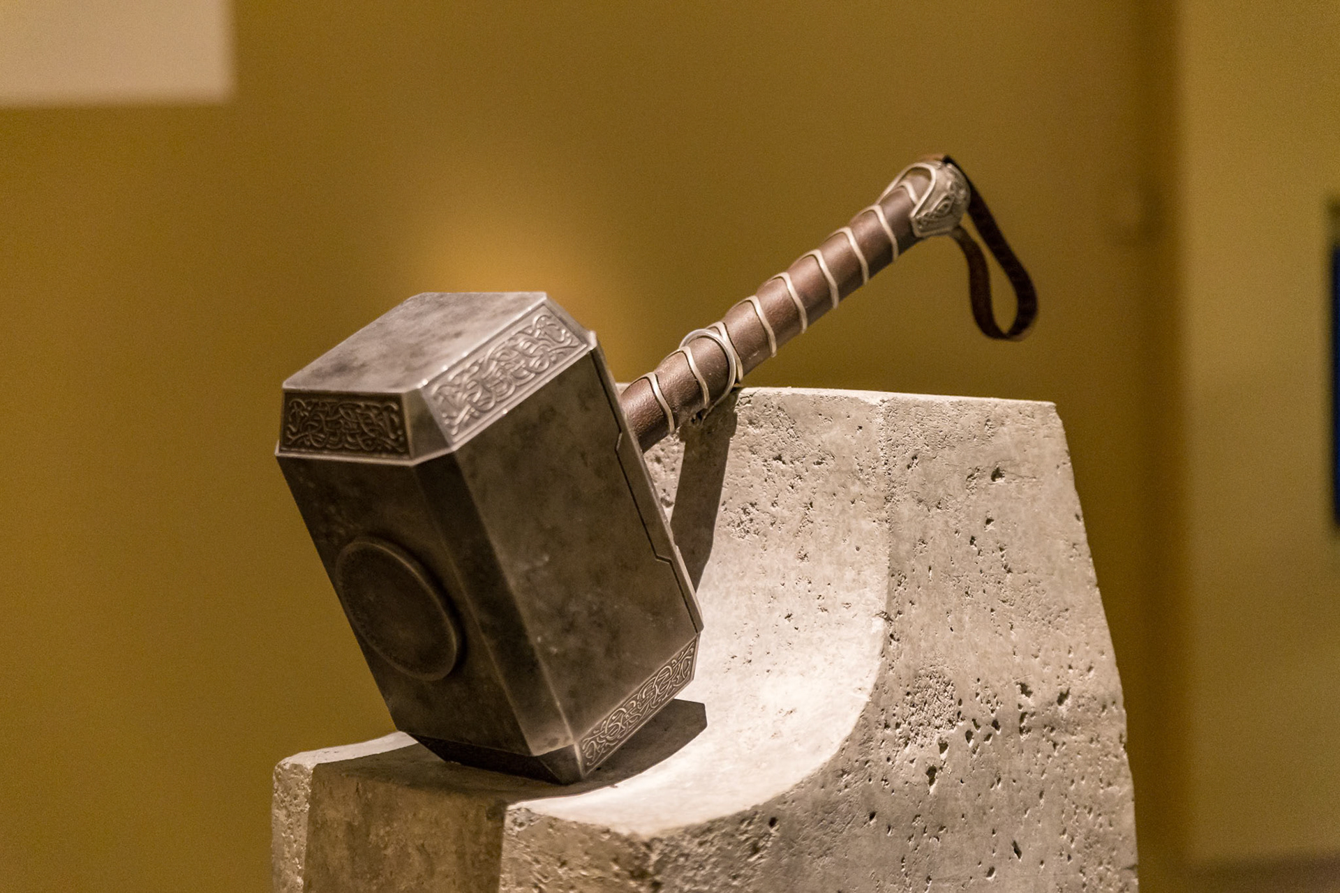 Thor's Hammer "Mjölnir" prop display at GOMA for the Marvel Exhibition, Brisbane