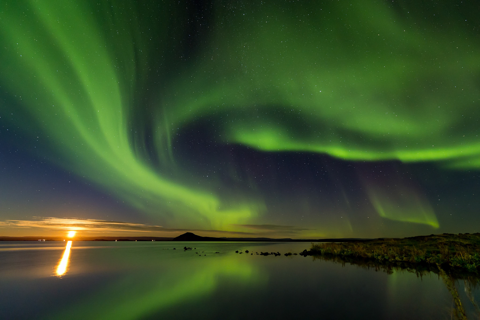 Aurora Over Lake Mývatn in Reykjahlíð, Iceland