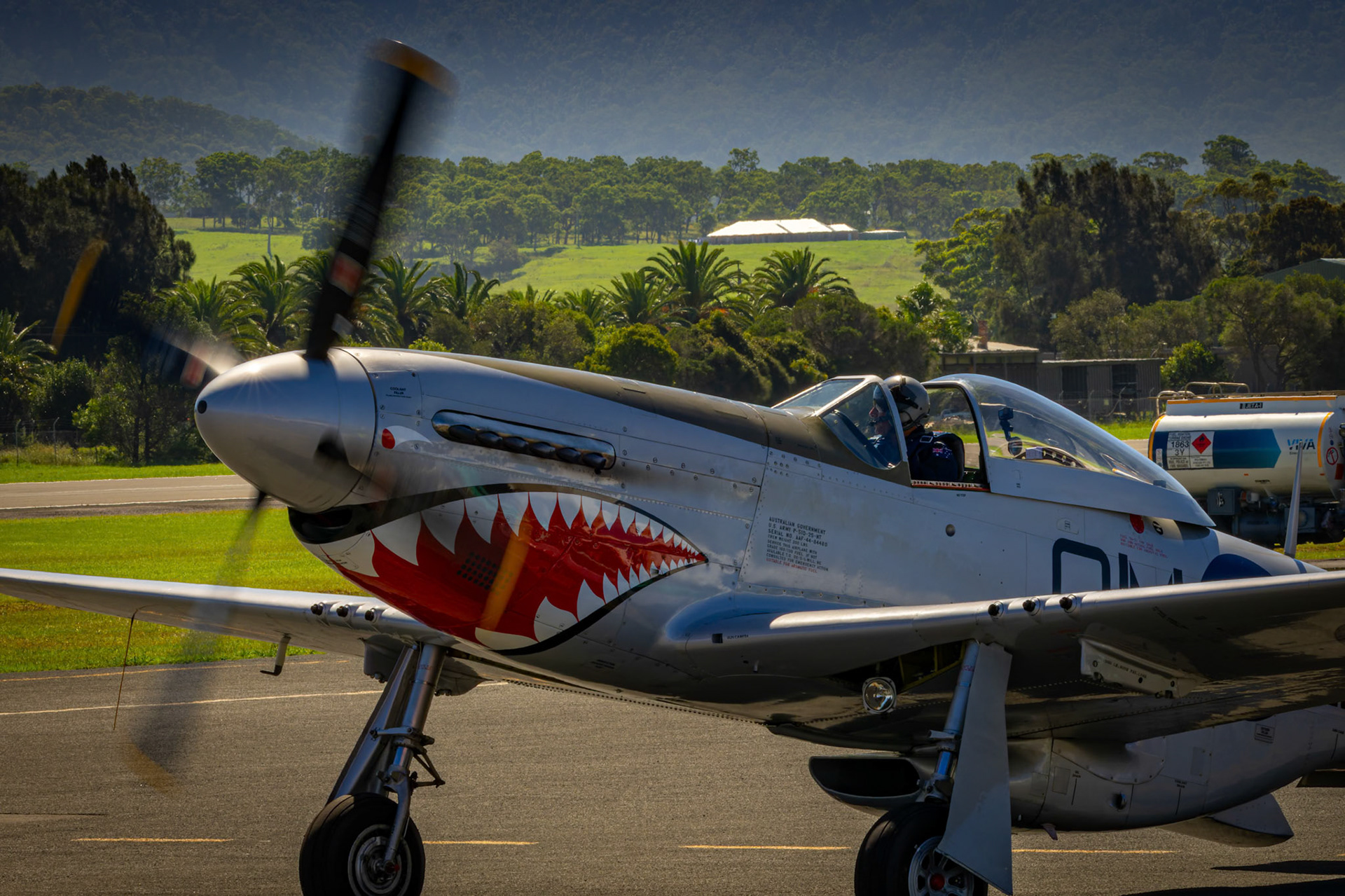 CAC CA18 Mustang Mk23 from the Royal Australian Air Force 100 Squadron on display at the Shellharbour Airport, during the Airshows Downunder Shellharbour, New South Wales, Australia.
